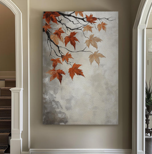 Vintage Fall Tree Branch Vertical Wall Art Cottage Fall, Decor Cozy Autumn Canvas Print, Rustic Fall Big Canvas Art