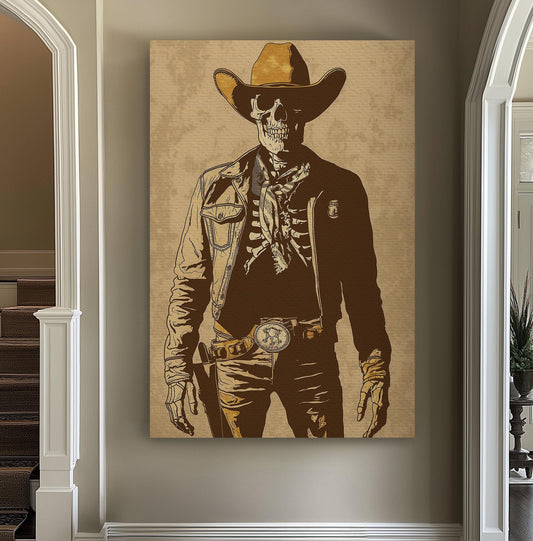 Skeleton Cowboy Vertical Wall Art Western, Decor Southwestern Canvas Print, Howdy Big Canvas Art