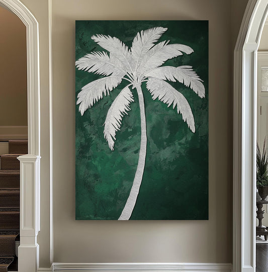 Sage Green Minimal Palm Tree Vertical Wall Art Tropical, Decor Boho Canvas Print, Palm Leaves Big Canvas Art