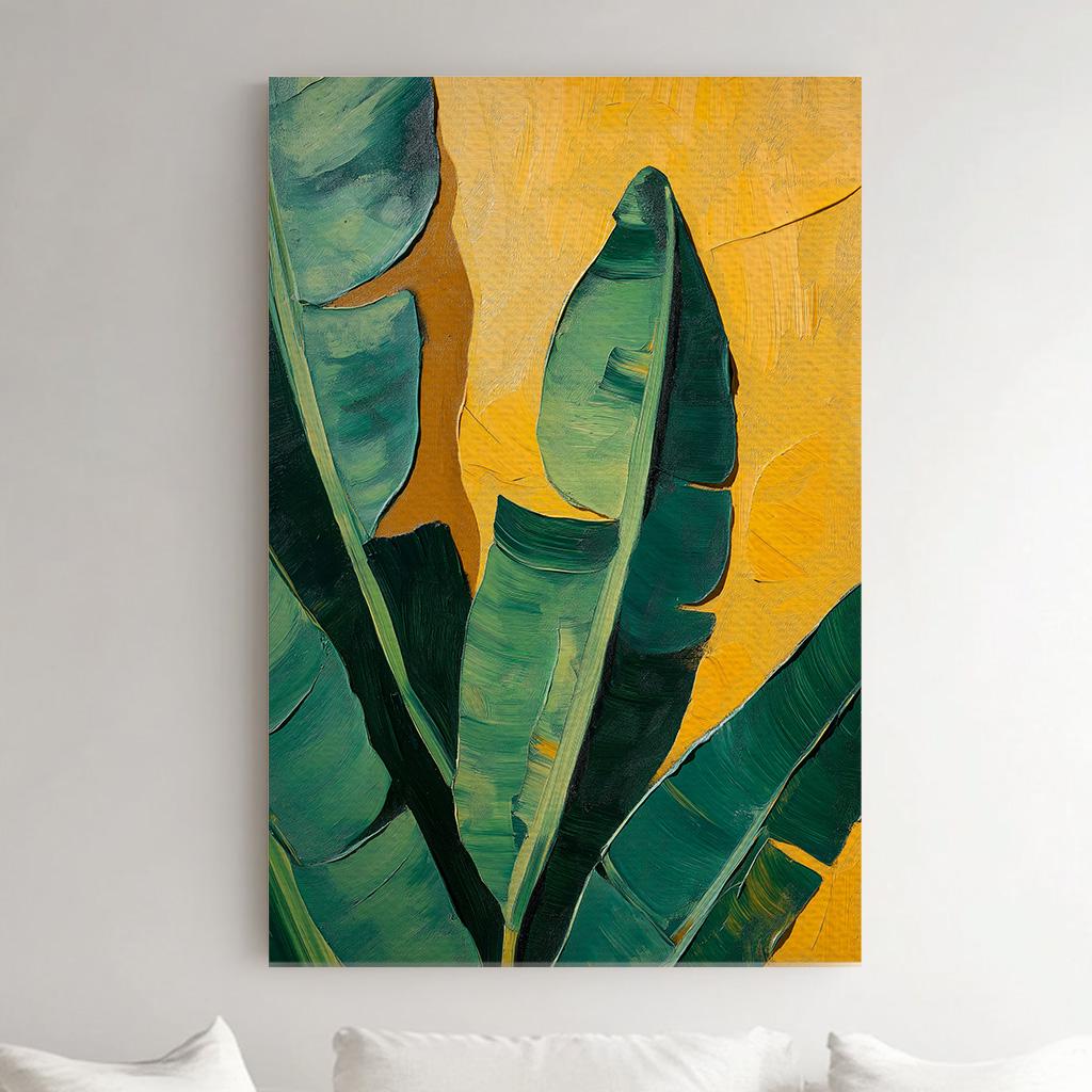 Palm Tree Yellow Background Vertical Wall Art Tropical, Decor Rainforest Canvas Print, Botanical Big Canvas Art