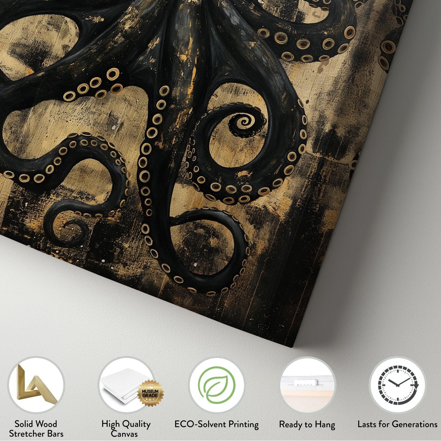 Mystic Octopus Vertical Wall Art Sea Creature, Decor Nautical Canvas Print, Beach House Big Canvas Art