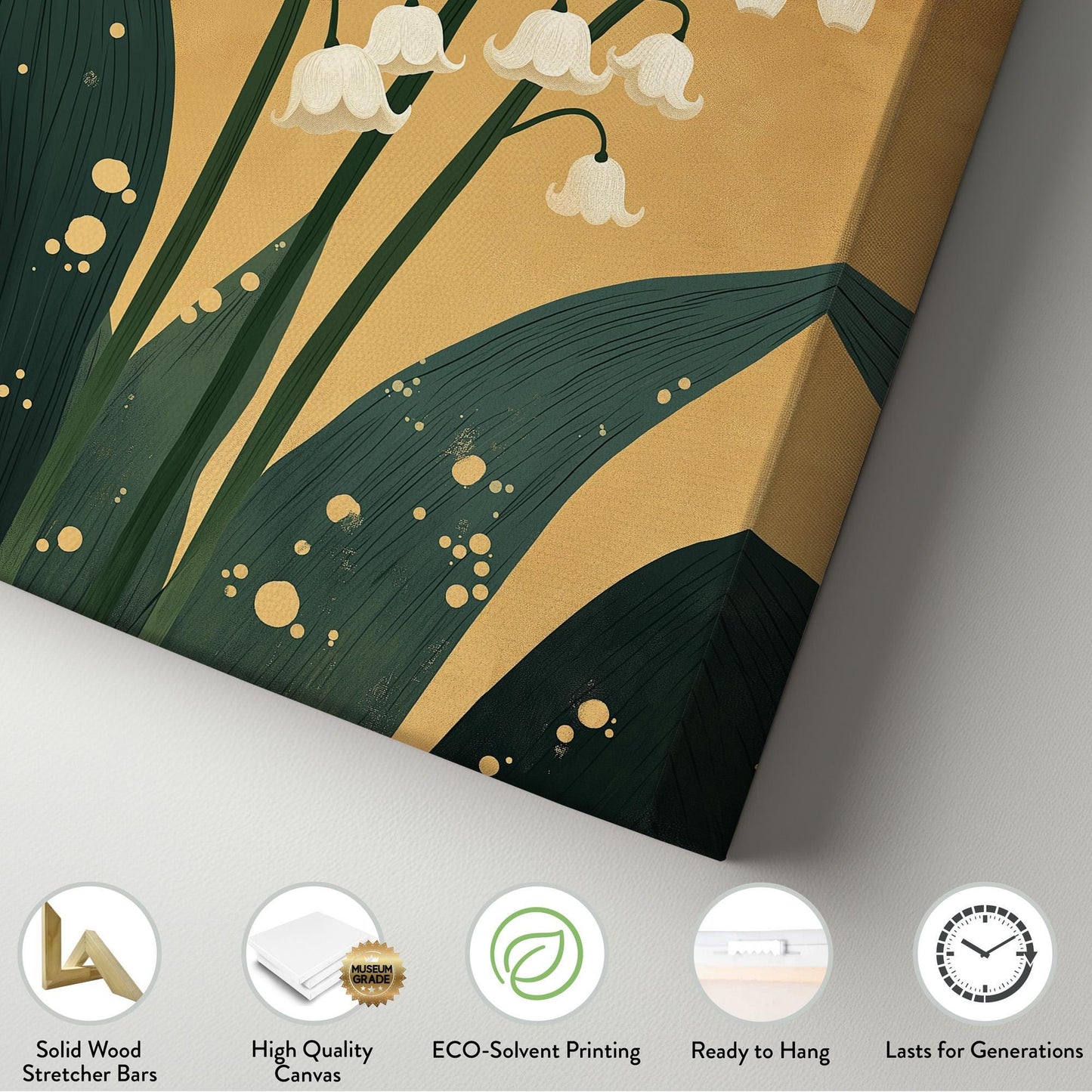 Lily of the Valley Gold Vertical Wall Art Floral, Decor Lillies Canvas Print, Still Life Big Canvas Art