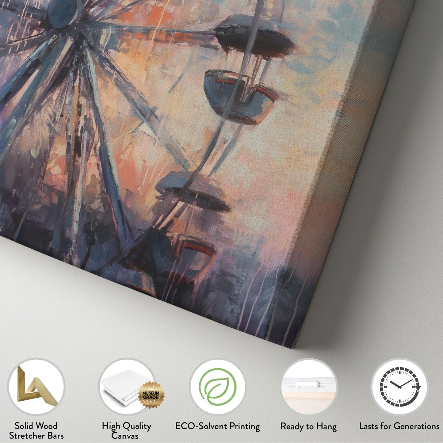 Ferris Wheel At Sunset Vertical Wall Art Whimsical, Decor Amusement Park Canvas Print, Rustic Americana Big Canvas Art