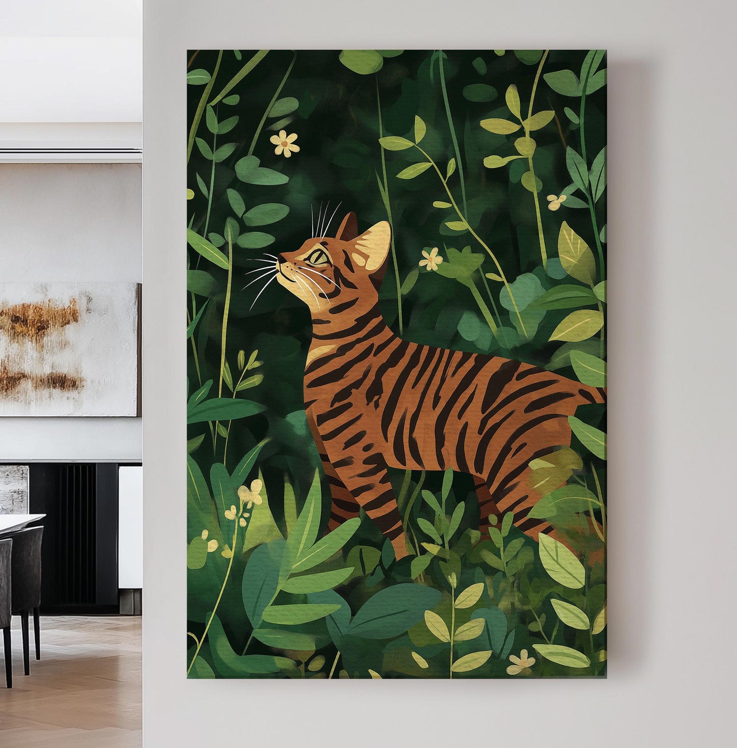 Cute Bengal Cat In The Garden Vertical Wall Art Pet, Decor Adorable Canvas Print, Minimal Big Canvas Art