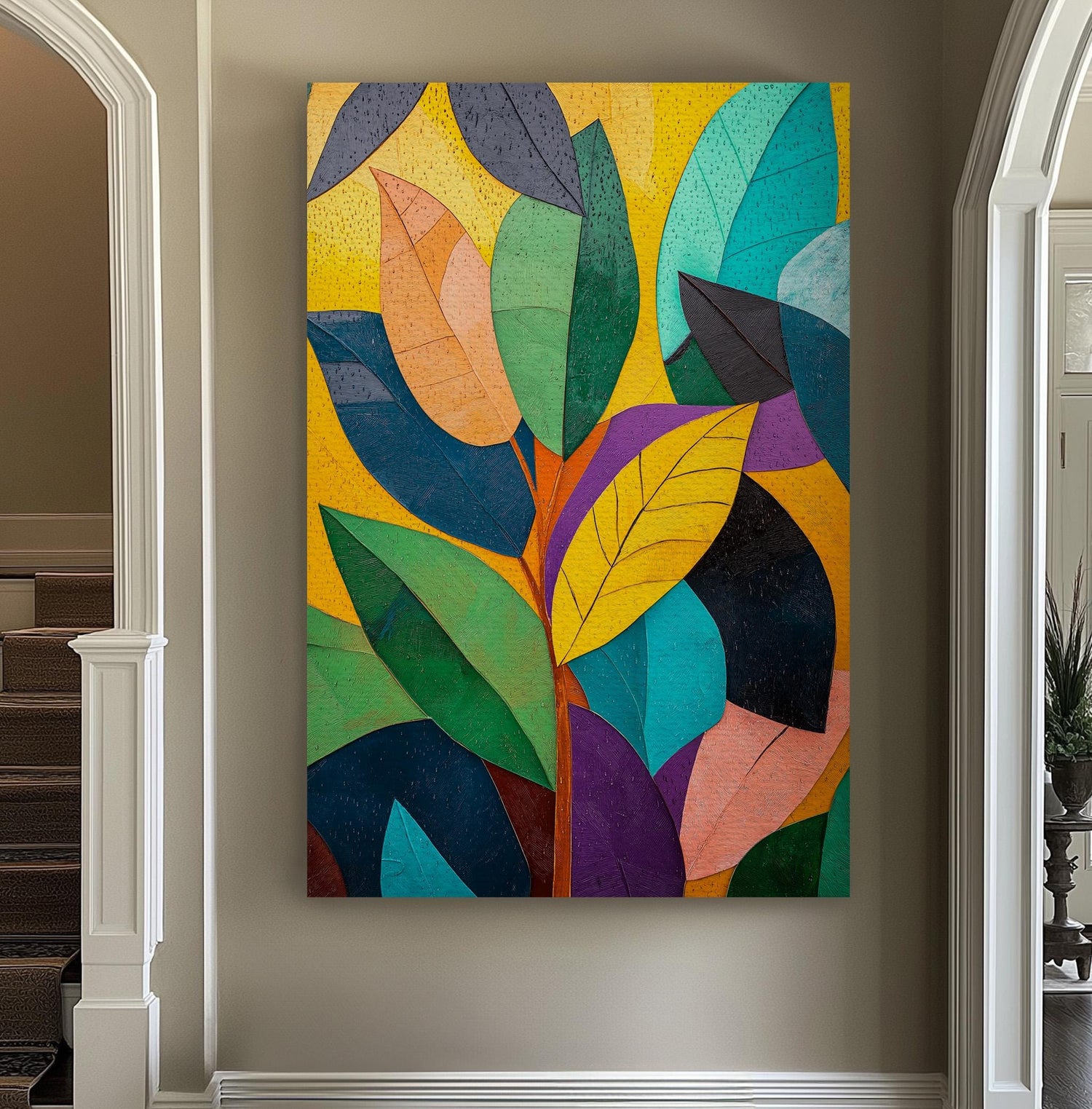 Colorful Jungle Vertical Wall Art Tropical, Decor Rainforest Canvas Print, Botanical Big Canvas Art