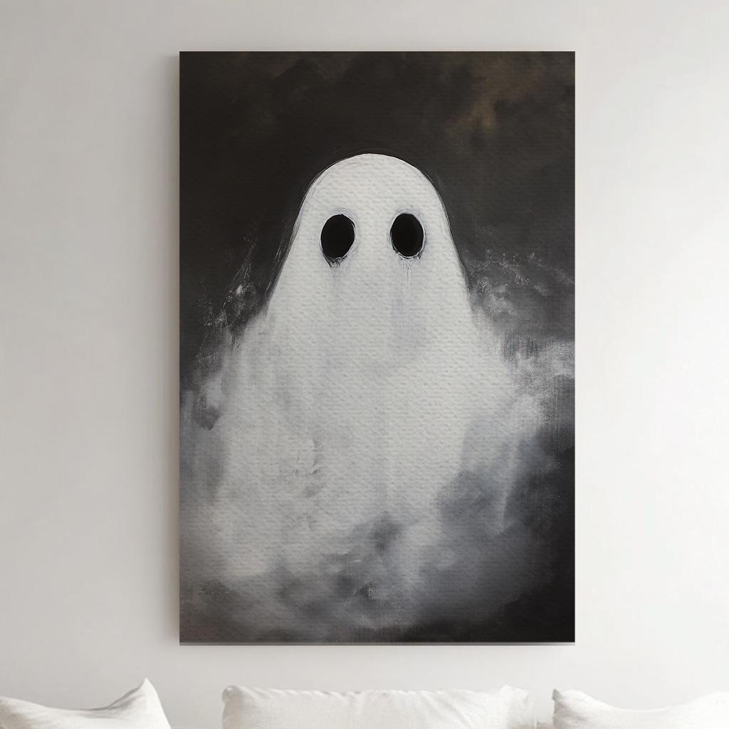 Spooky Halloween Ghosts Vertical Wall Art Spooky, Decor Dark Academia Canvas Print, Whimsical Big Canvas Art
