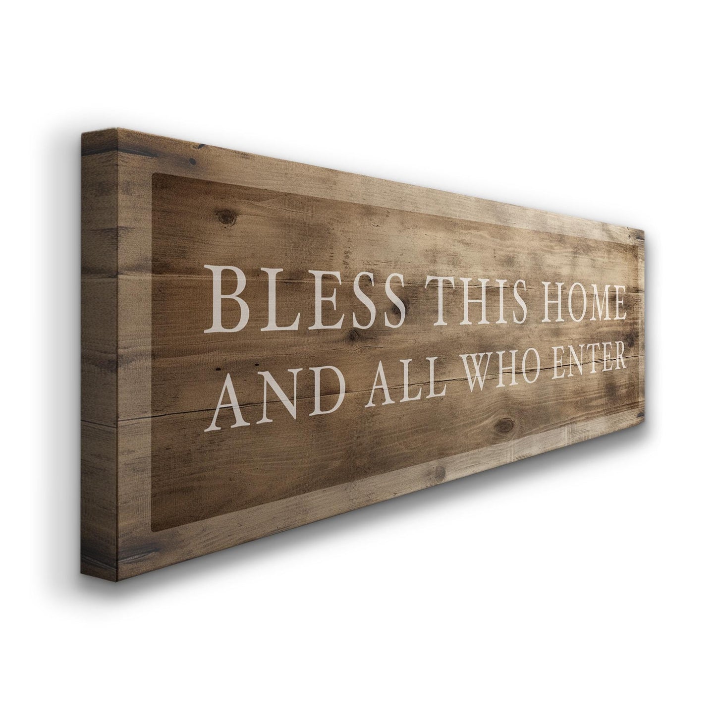 Bless This Home And All Who Enter Above Bed Wall Art Religious, Panoramic Wood Texture Canvas Print, Blessed Decor Canvas Art
