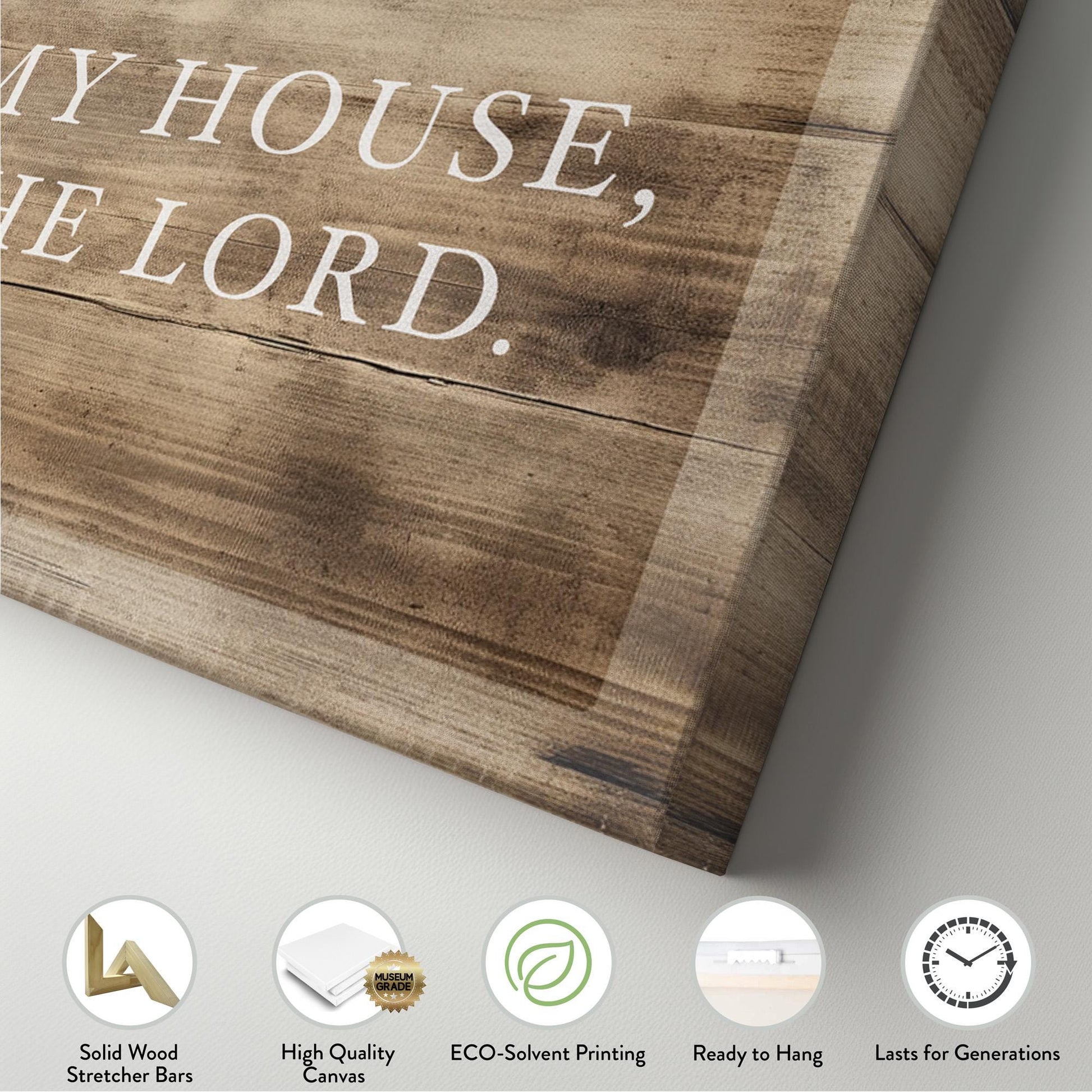 As For Me And My House We Will Serve The Lord Above Bed Wall Art Religious, Panoramic Entrance Canvas Print, Wood Texture Decor Canvas Art