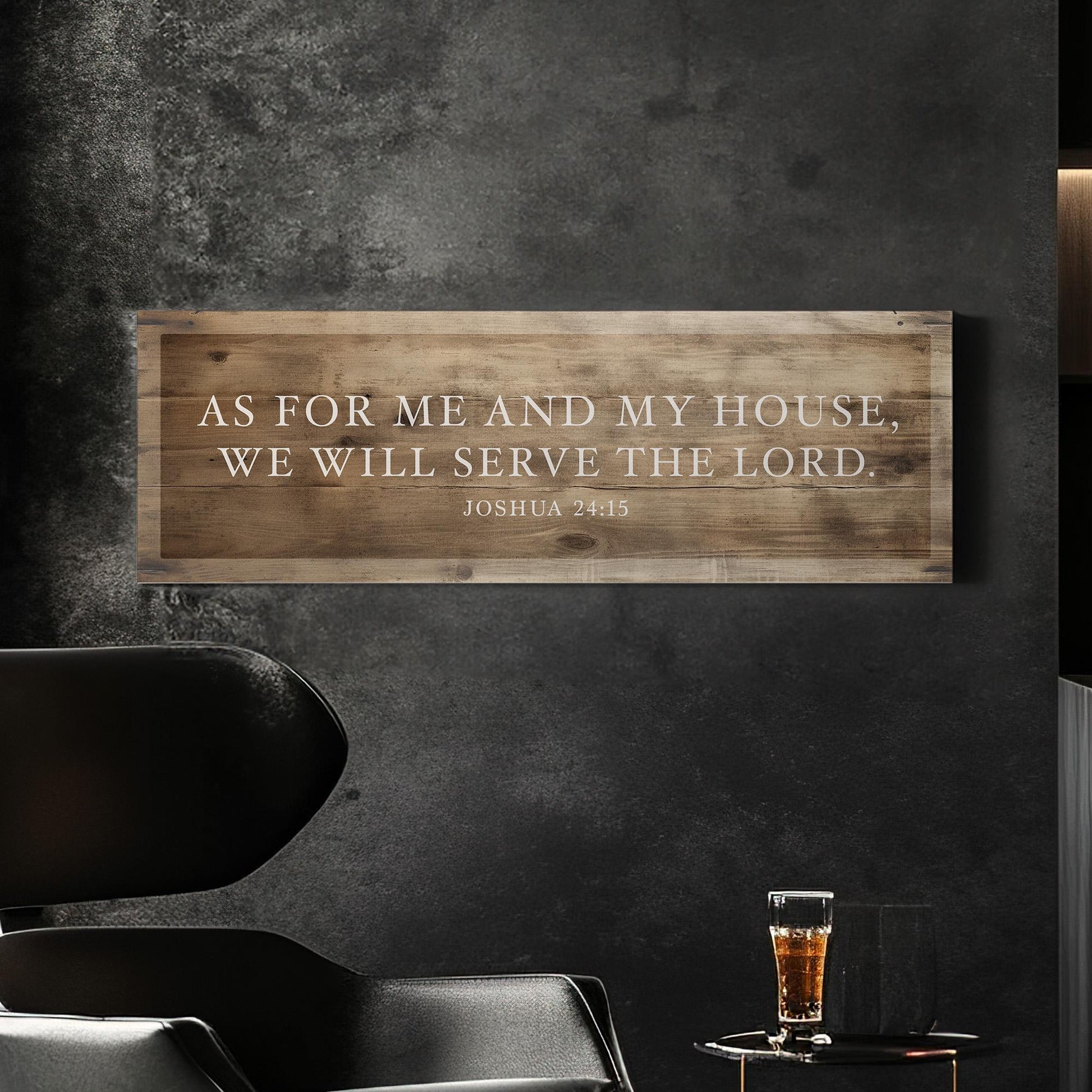 As For Me And My House We Will Serve The Lord Above Bed Wall Art Religious, Panoramic Entrance Canvas Print, Wood Texture Decor Canvas Art