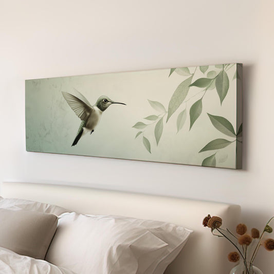 Whimsical Hummingbird Panoramic Wall Art Vintage, Panorama Elegant Canvas Print, Colibri Decor Canvas Art