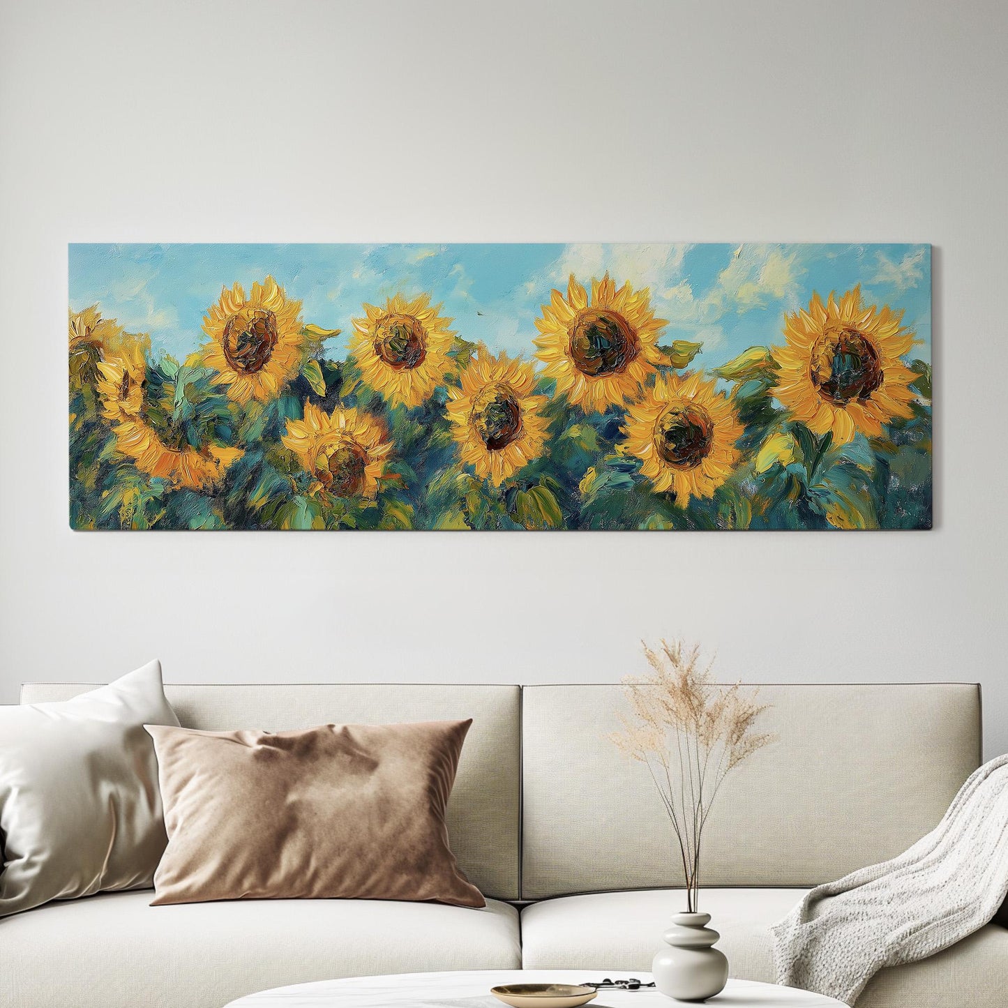 Sunflower Field Panoramic Canvas Print: Rustic Farmhouse Wall Art