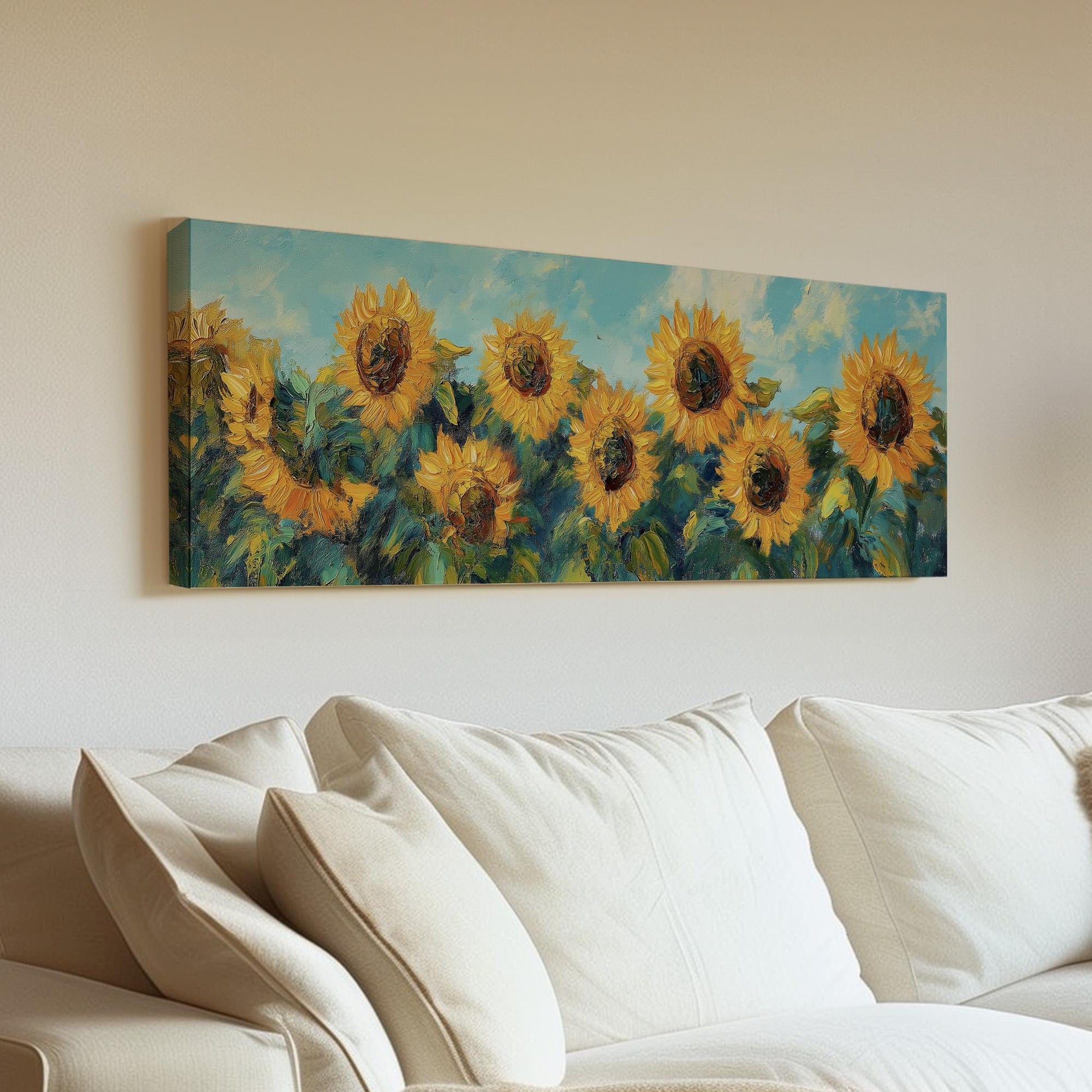 Sunflower Field Panoramic Canvas Print: Rustic Farmhouse Wall Art
