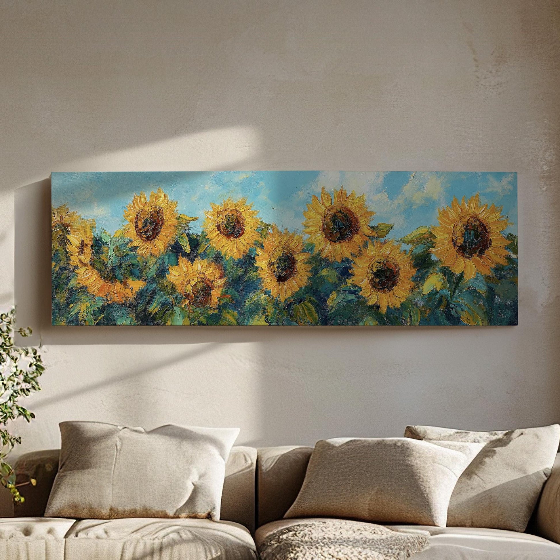 Sunflower Field Panoramic Canvas Print: Rustic Farmhouse Wall Art