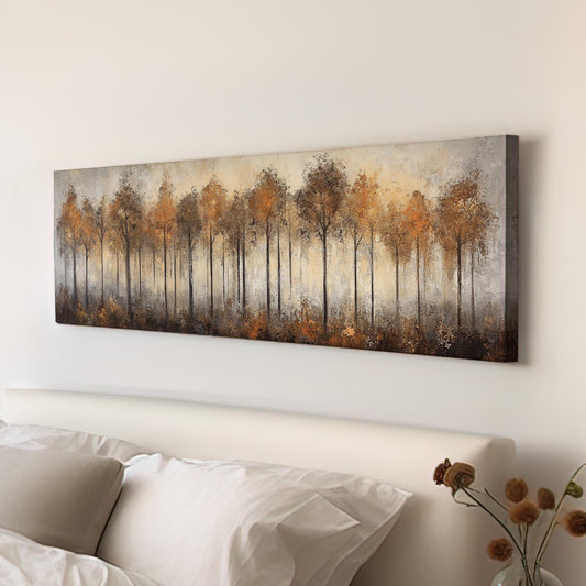 Serene Autumn Bronze Landscape Panoramic Wall Art Cottage Fall, Panorama Cozy Autumn Canvas Print, Rustic Fall  Decor Canvas Art