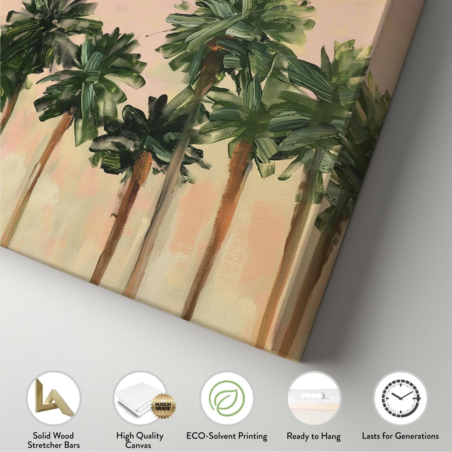 Florida Palm Tree Acrylic Panoramic Wall Art Knife Technique, Panorama Tropical Canvas Print, Summer Pastel Decor Canvas Art