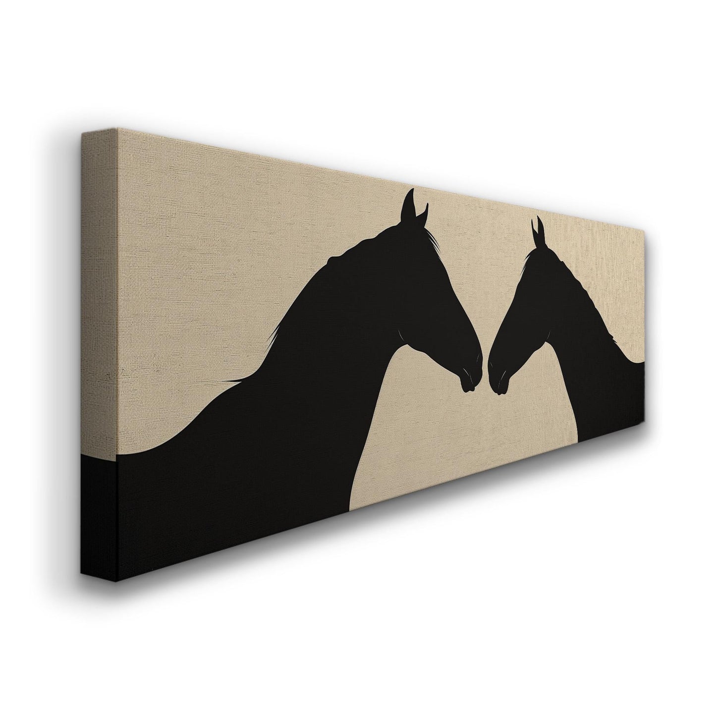 Cute Horse Couple Panoramic Wall Art Farmhouse, Panorama Animal Canvas Print, Horse Farm Decor Canvas Art