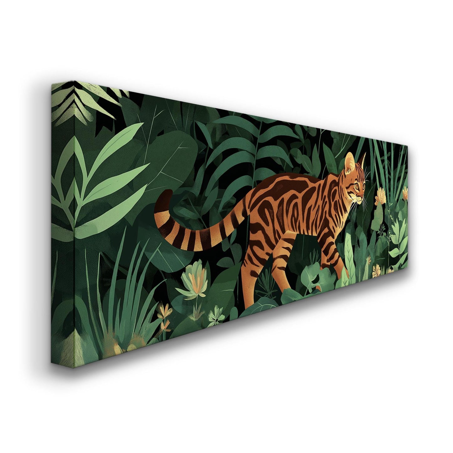 Cute Bengal Cat In The Woods Panoramic Wall Art Pet, Panorama Adorable Canvas Print, Minimal Decor Canvas Art