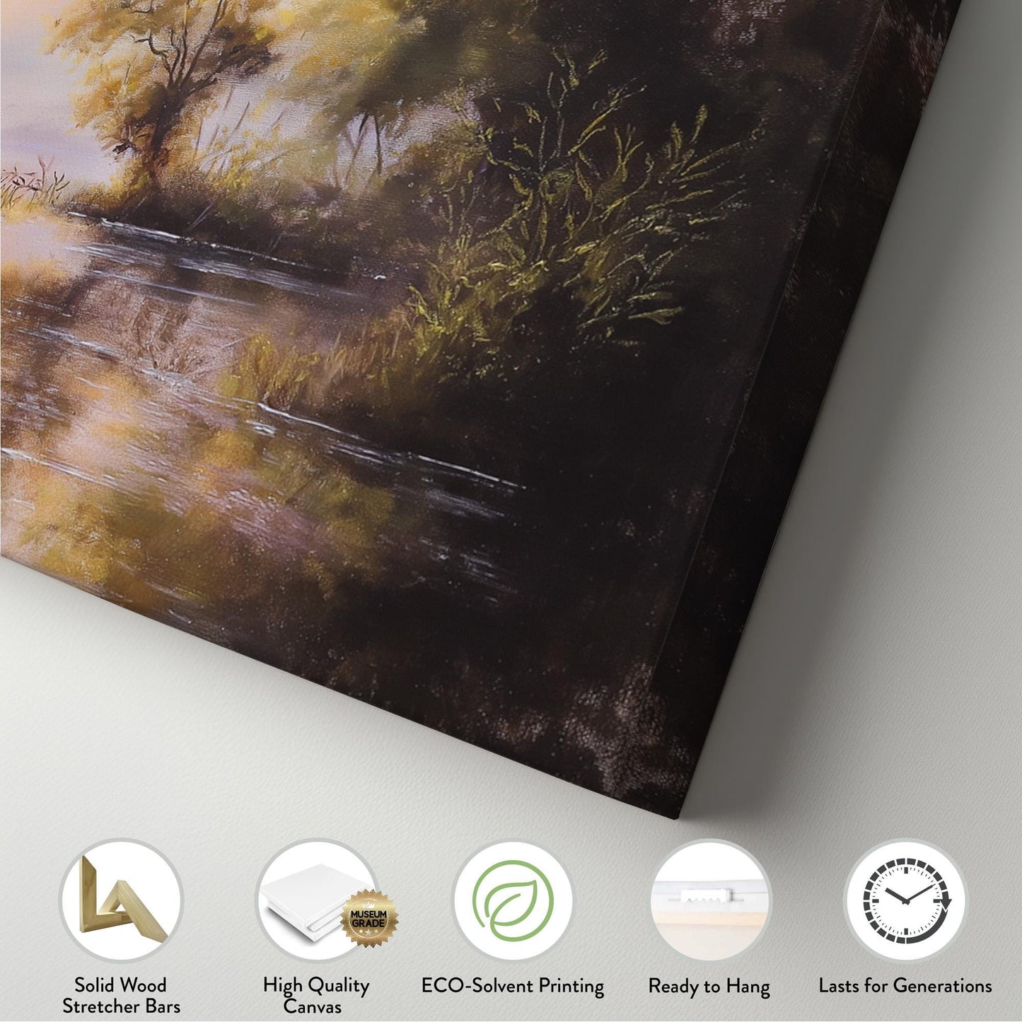 Calming Pond With Birds Panoramic Wall Art Lake Scene, Panorama Quiet Pond Canvas Print, Tranquil Decor Canvas Art