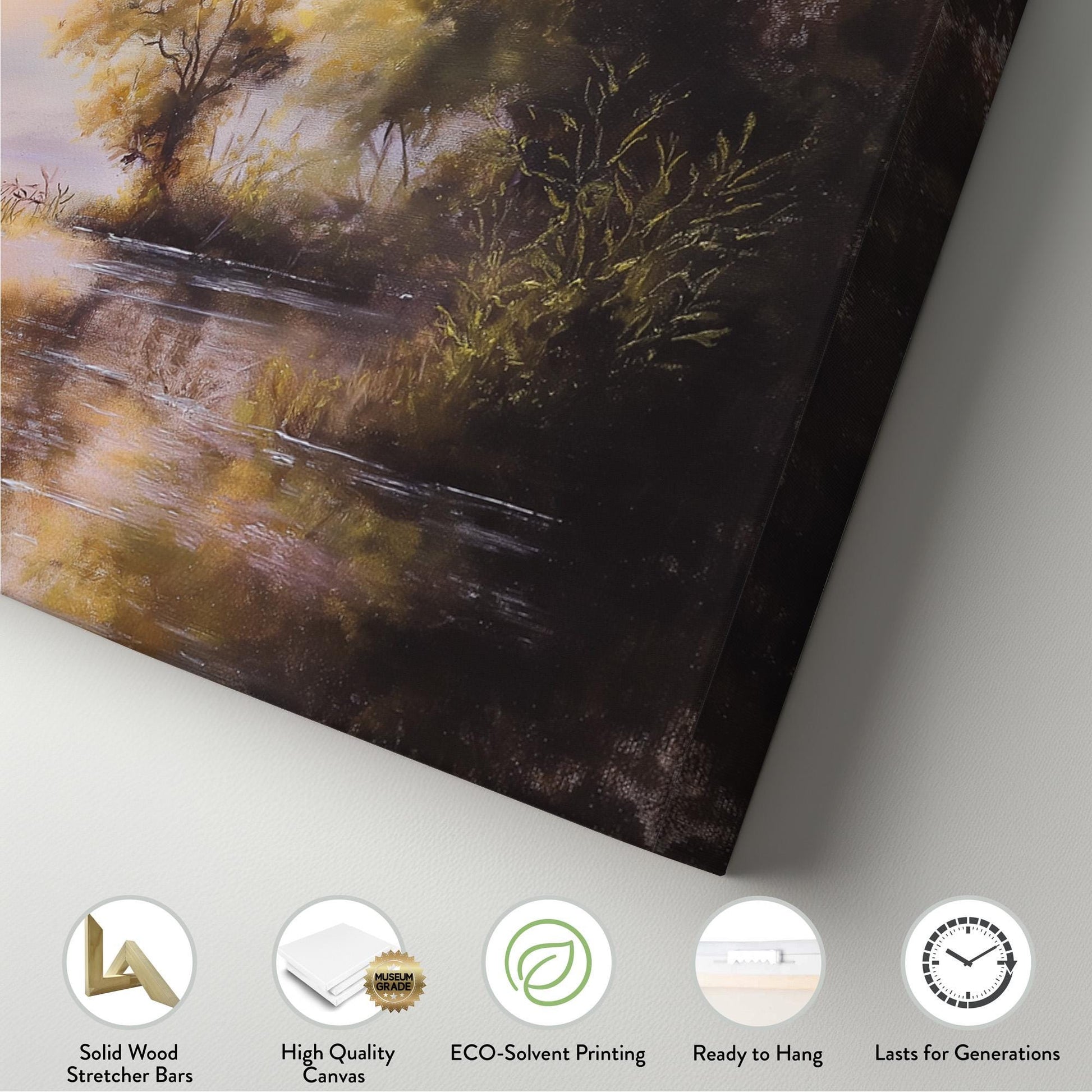 Calming Pond With Birds Panoramic Wall Art Lake Scene, Panorama Quiet Pond Canvas Print, Tranquil Decor Canvas Art