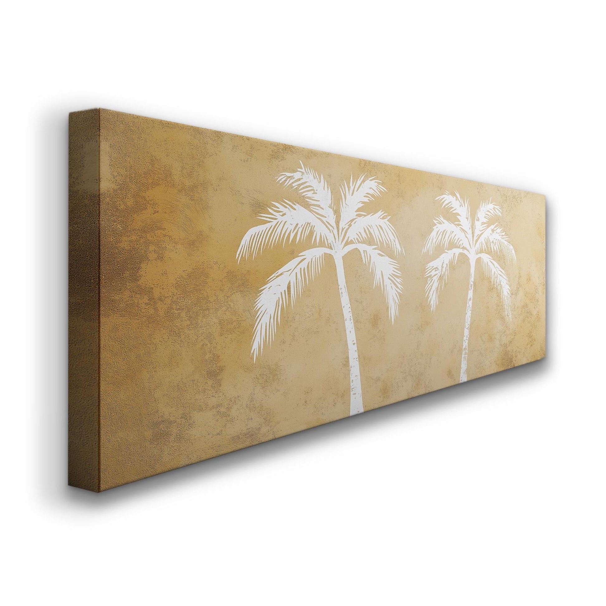 Beige Minimal Palm Tree Panoramic Wall Art Tropical, Panorama Boho Canvas Print, Palm Leaves Decor Canvas Art