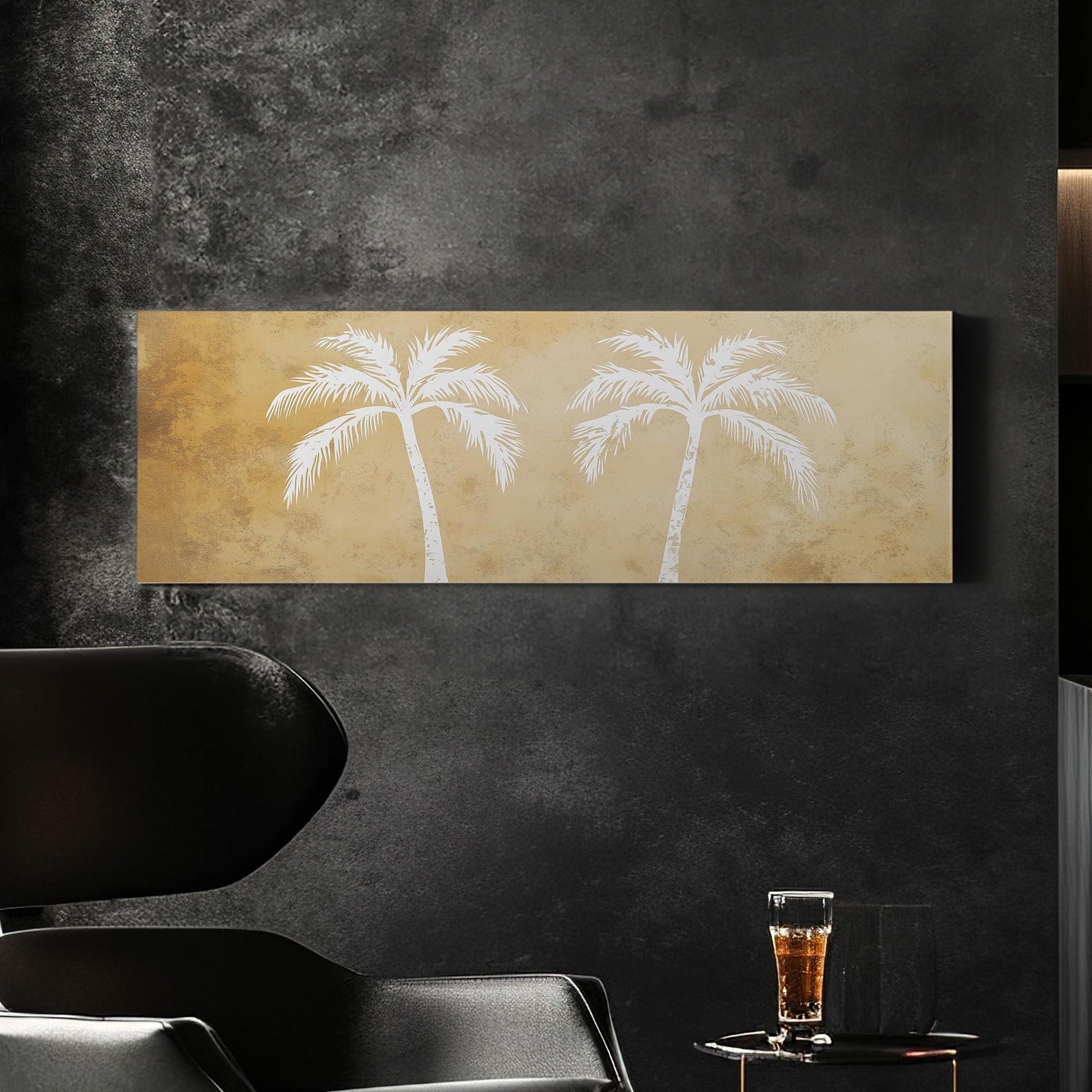 Beige Minimal Palm Tree Panoramic Wall Art Tropical, Panorama Boho Canvas Print, Palm Leaves Decor Canvas Art