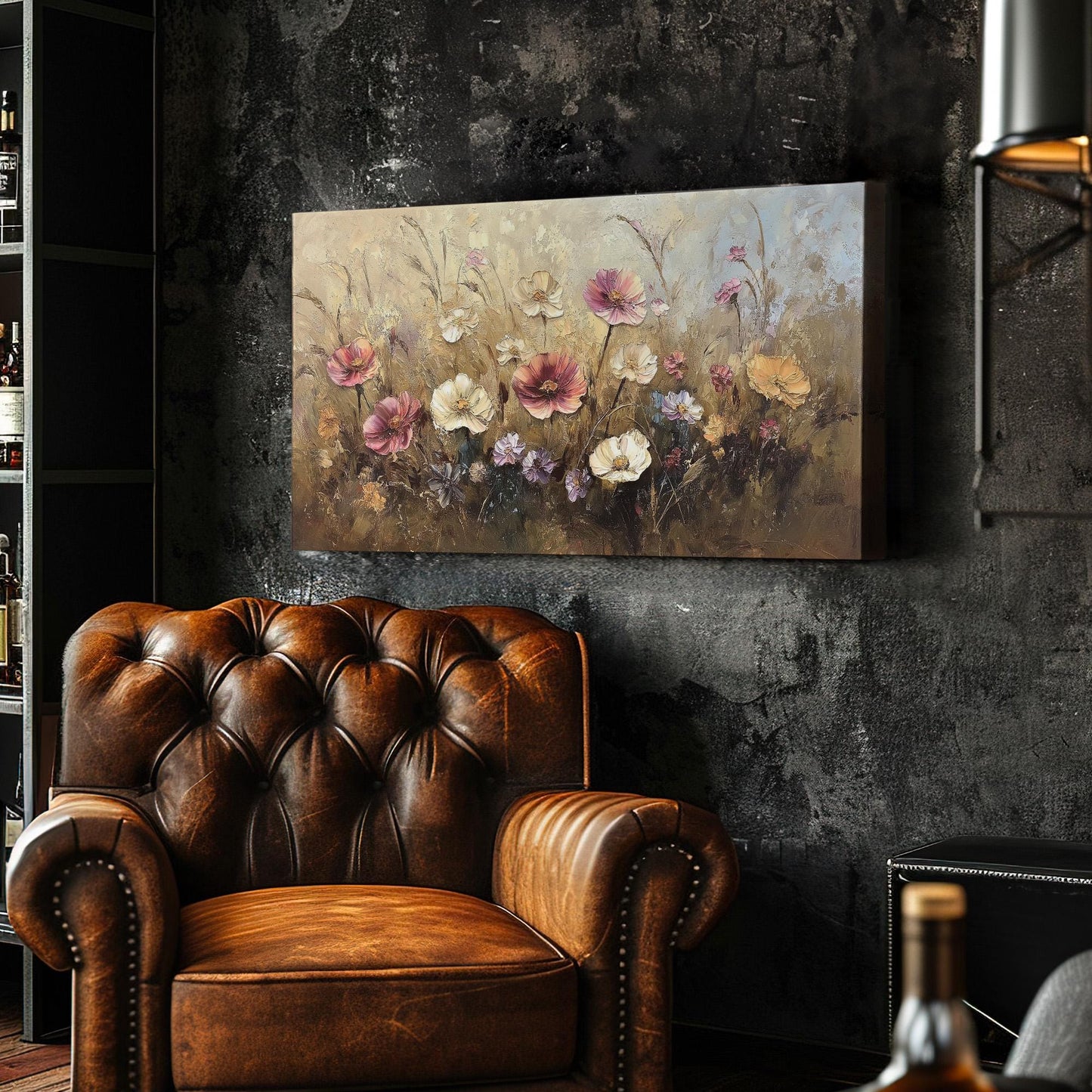 Rustic Wildflowers Canvas Wall Art For Living Room, Landscape Wildflower Meadow Canvas Print, Vintage Large Canvas Art