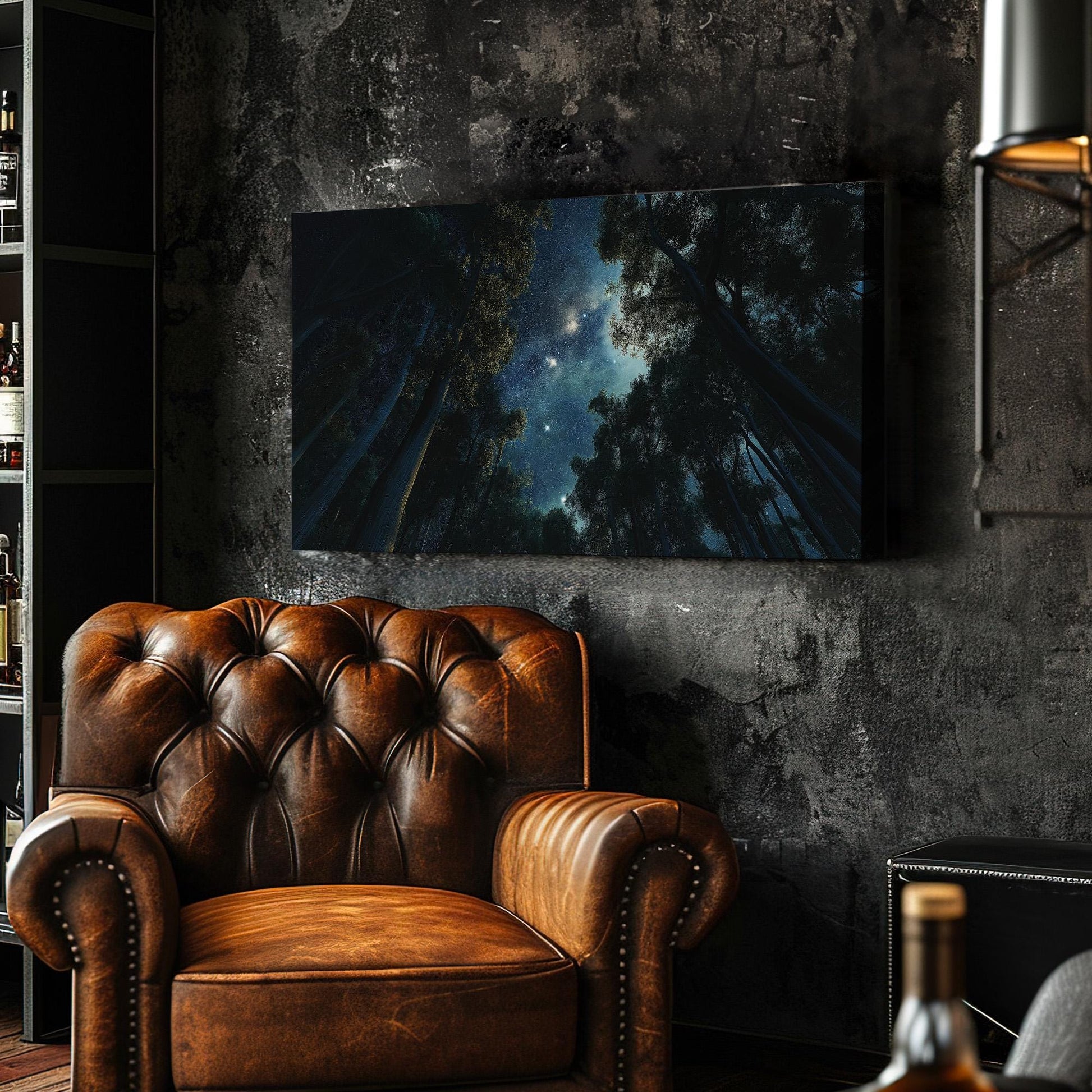 Night In The Forest Canvas Wall Art For Living Room, Landscape Starry Sky Canvas Print, Aurora Borealis Large Canvas Art