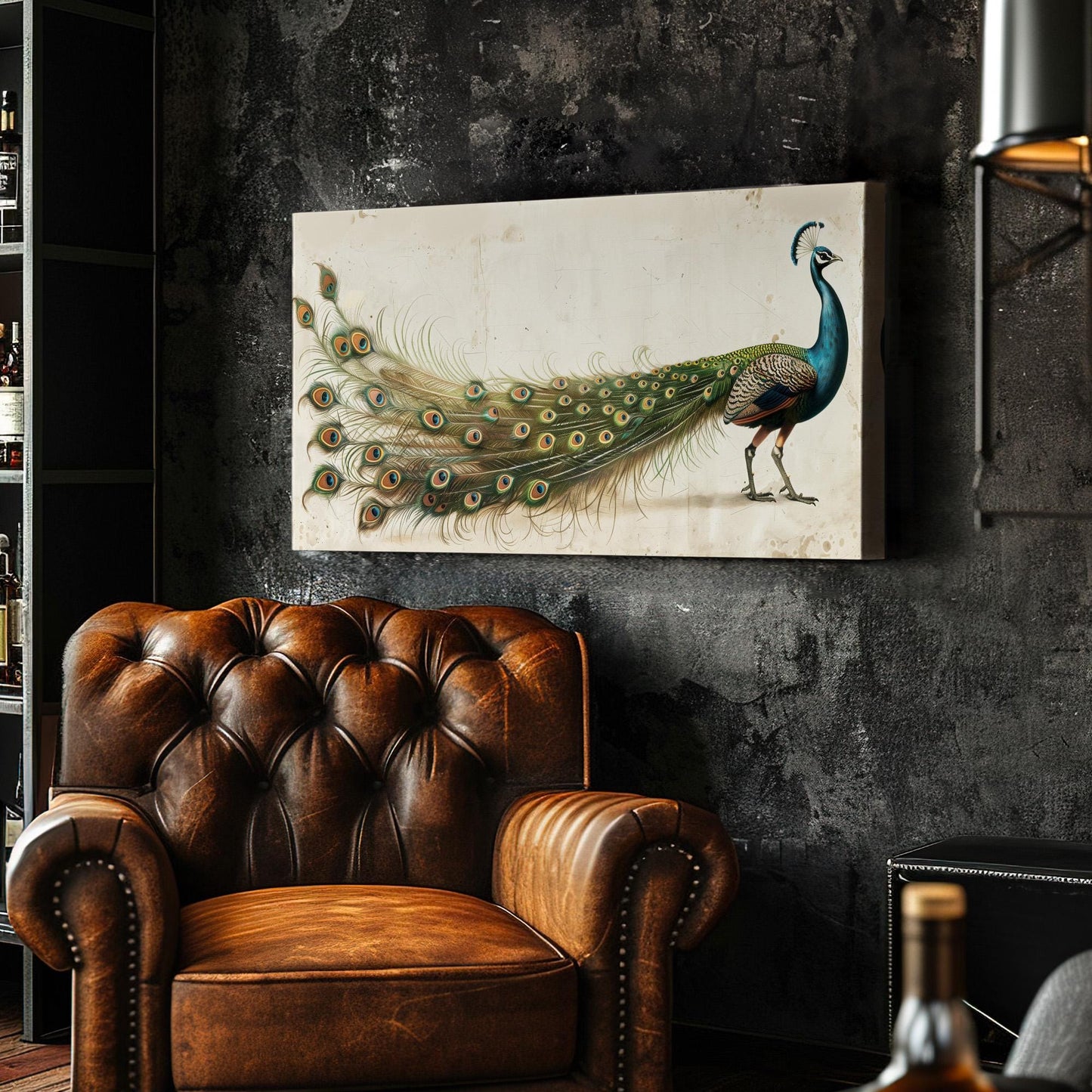 Magnificent Peacock Canvas Wall Art For Living Room, Landscape Antique Canvas Print, Vintage Large Canvas Art