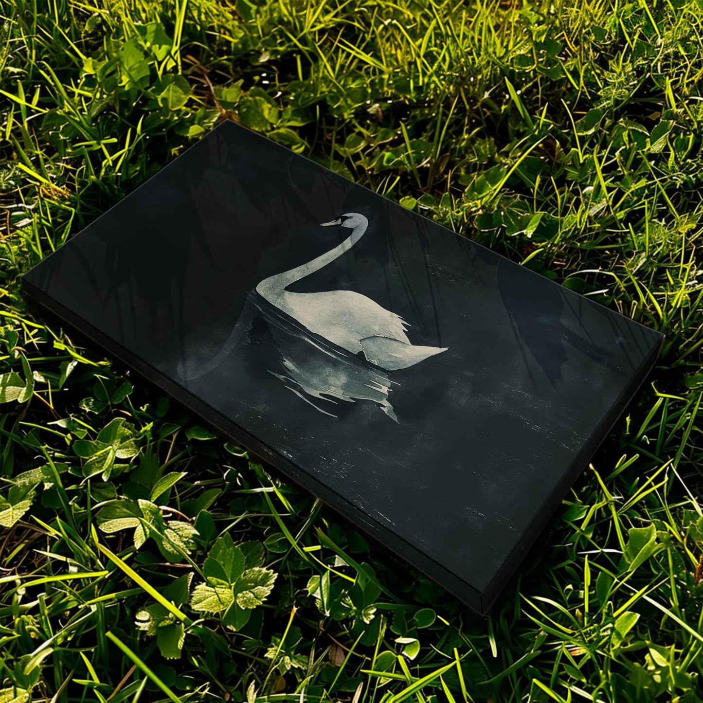 Lone Swan at Night Canvas Wall Art For Living Room, Landscape Farmhouse Canvas Print, Antique Large Canvas Art