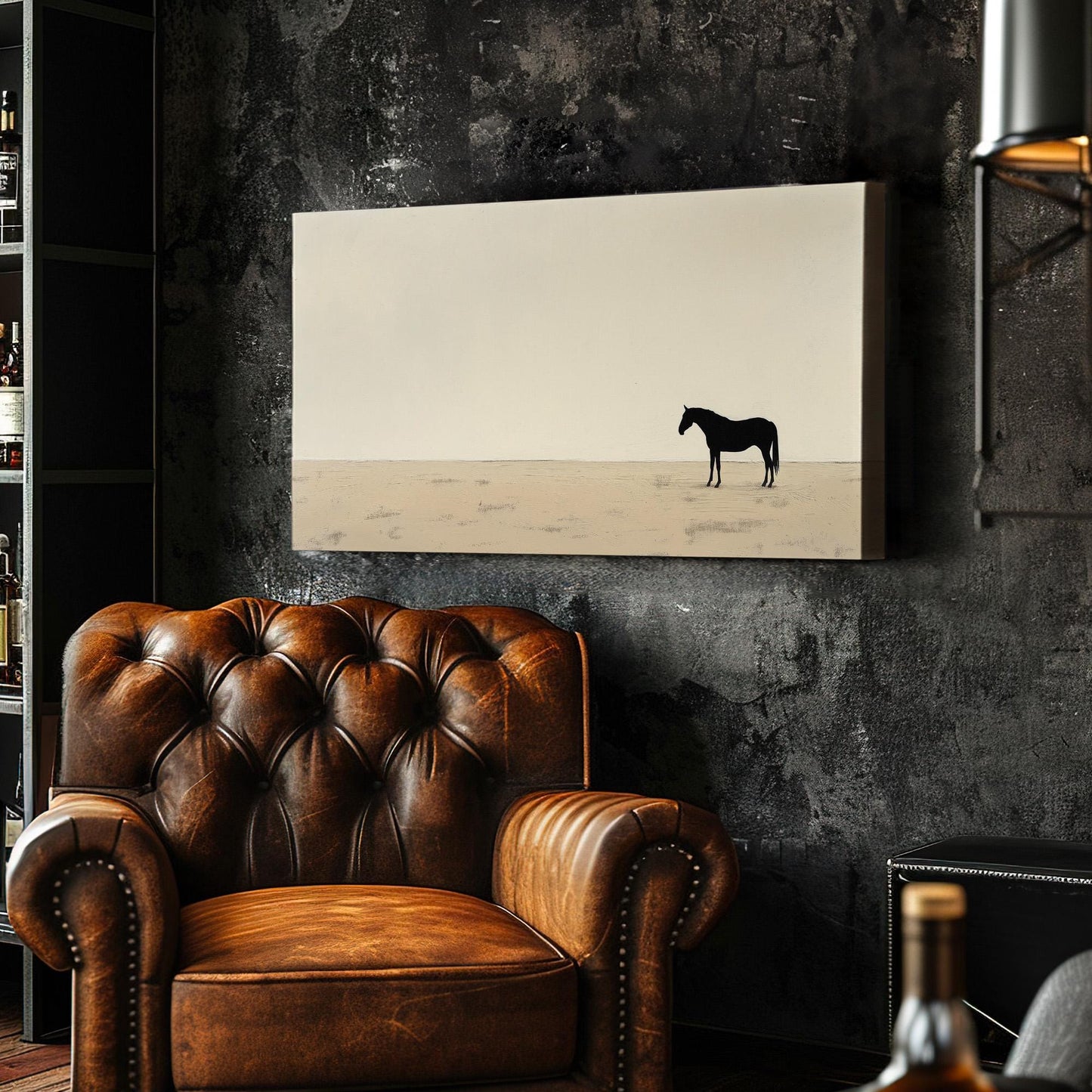 Lone Horse On Praire Canvas Wall Art For Living Room, Landscape Beige Canvas Print, Horse Farm Large Canvas Art