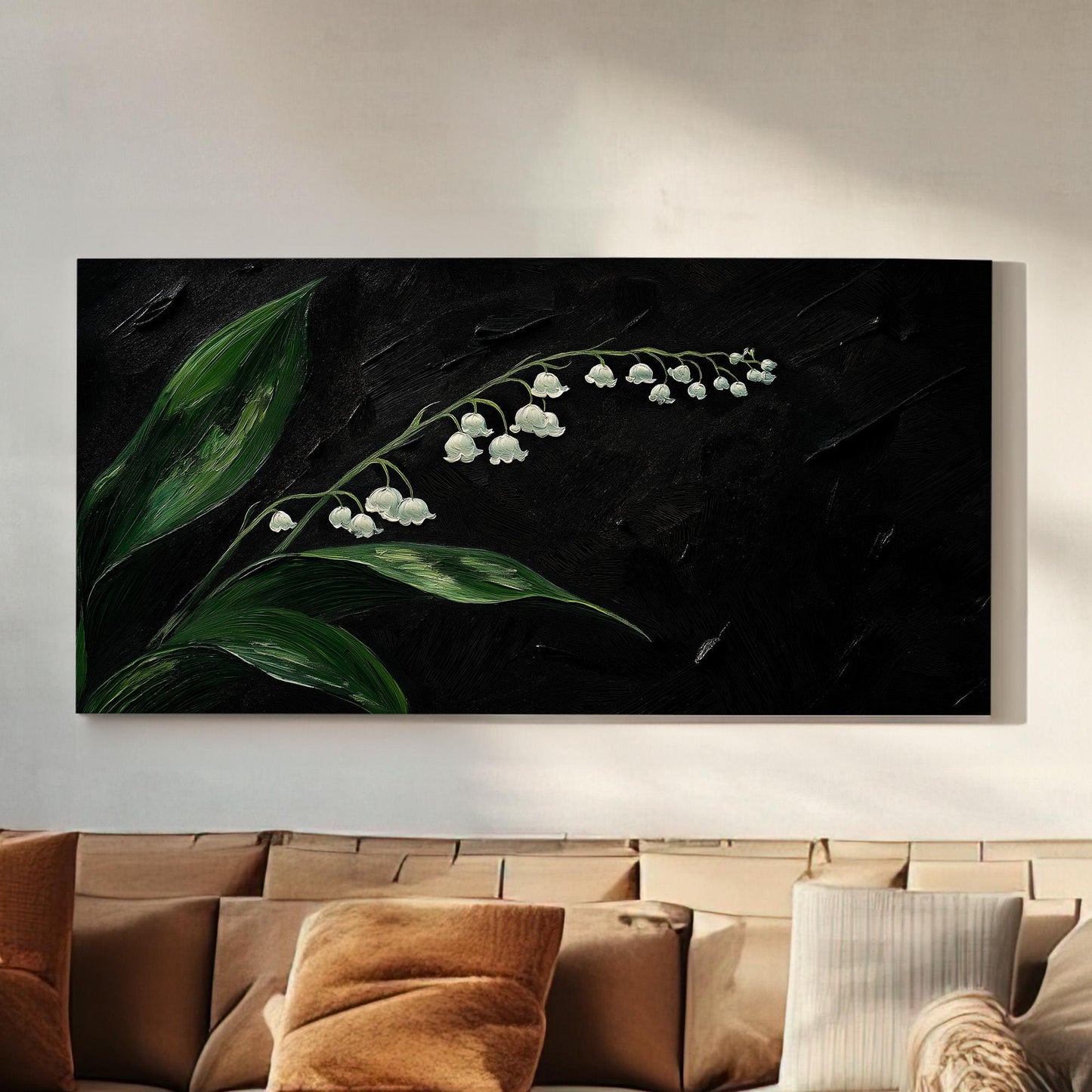 Lily of the Valley Oil Canvas Wall Art For Living Room, Landscape Lillies Canvas Print, Still Life Large Canvas Art