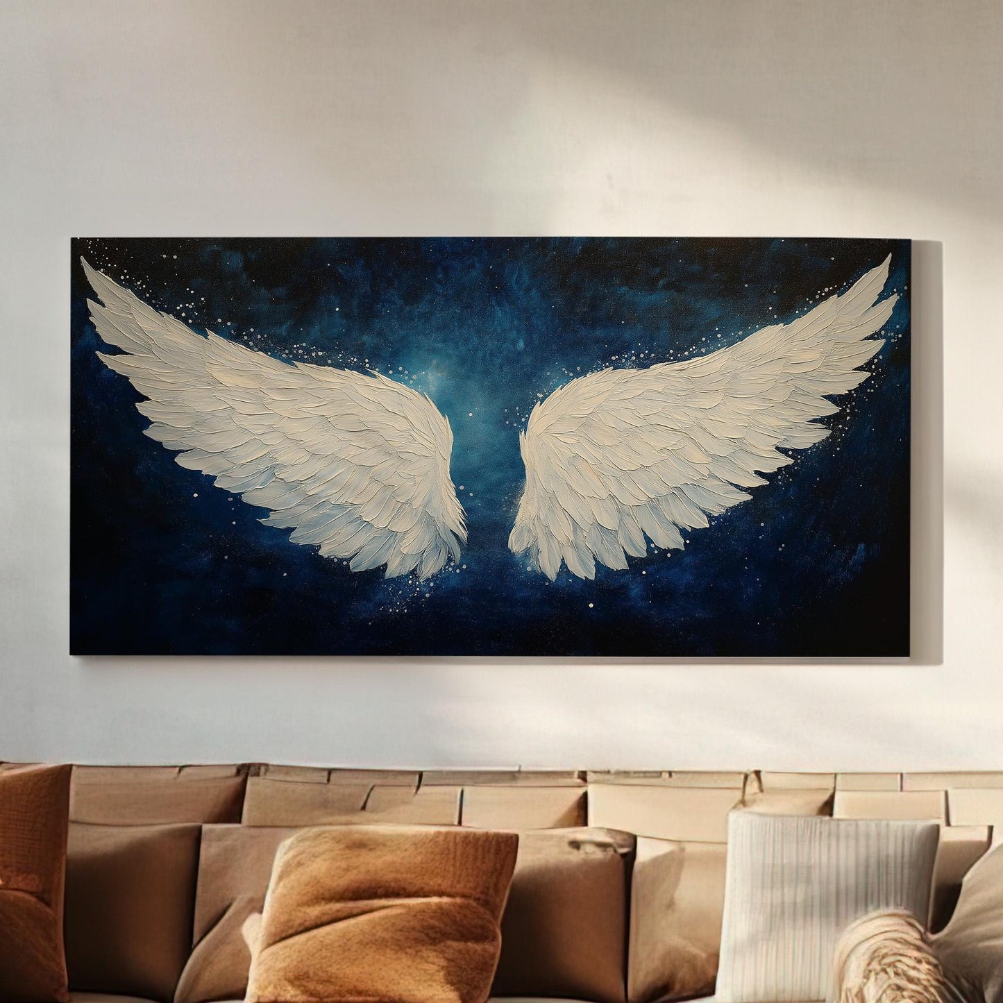 Angel Wing Starry Sky Canvas Wall Art For Bedroom, Landscape Blessed Canvas Print, Modern Large Canvas Art