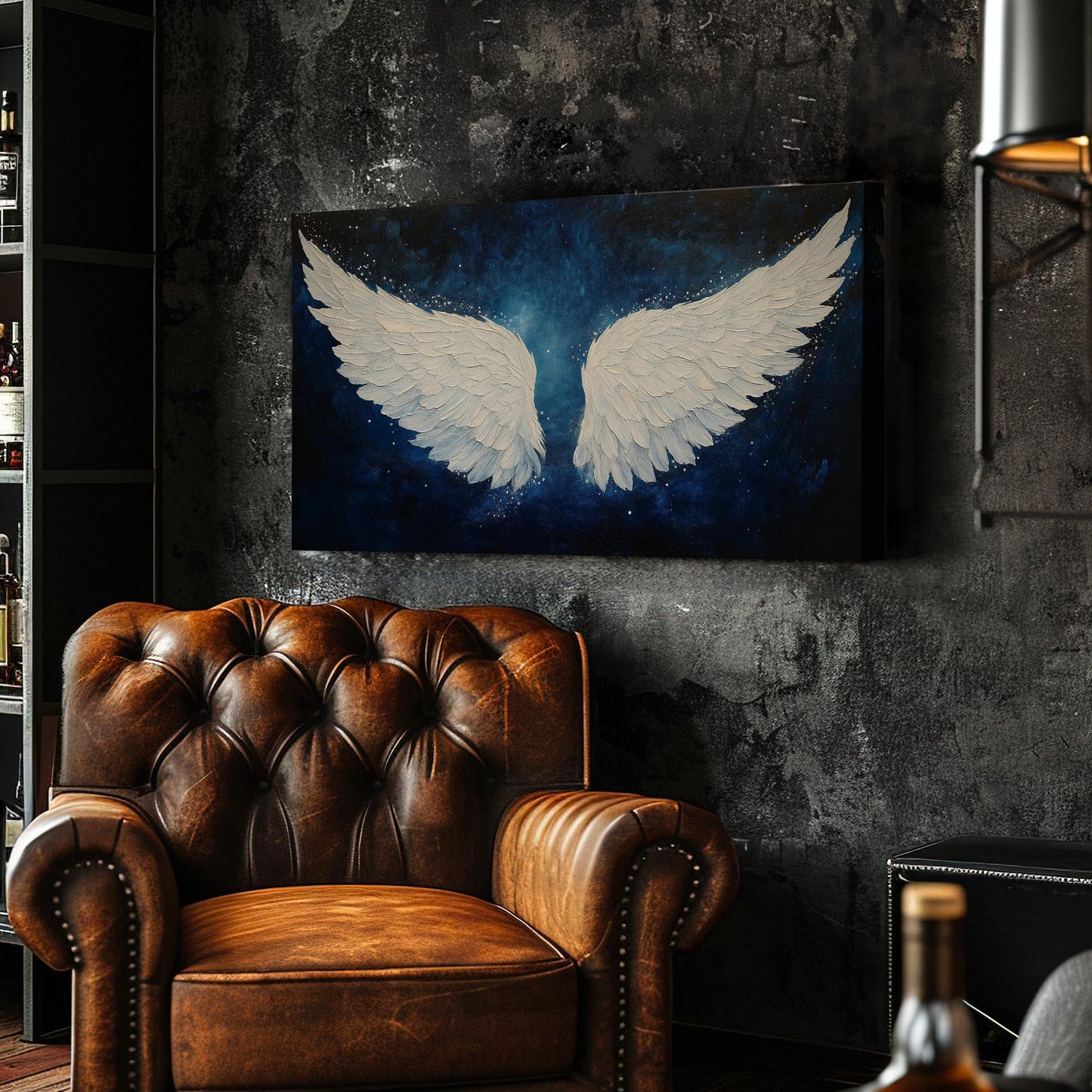 Angel Wing Starry Sky Canvas Wall Art For Bedroom, Landscape Blessed Canvas Print, Modern Large Canvas Art