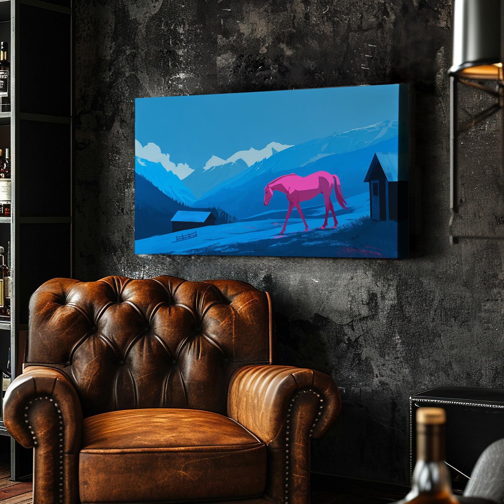 Abstract Pink Horse Canvas Wall Art For Bedroom, Landscape Vaporwave Canvas Print, Aesthetic Large Canvas Art