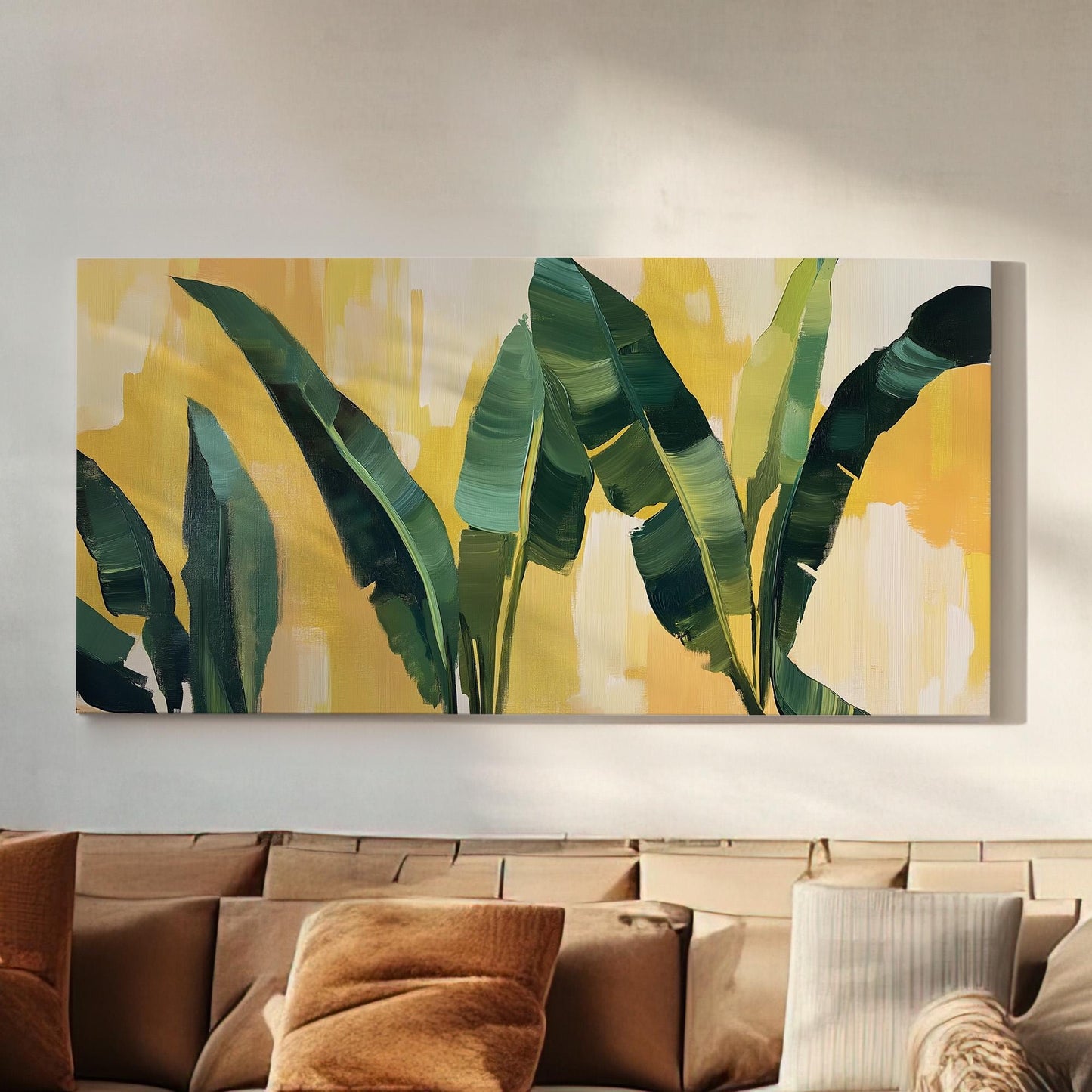 Abstract Palm Tree Canvas Wall Art For Bedroom, Landscape Rainforest Canvas Print, Botanical Large Canvas Art