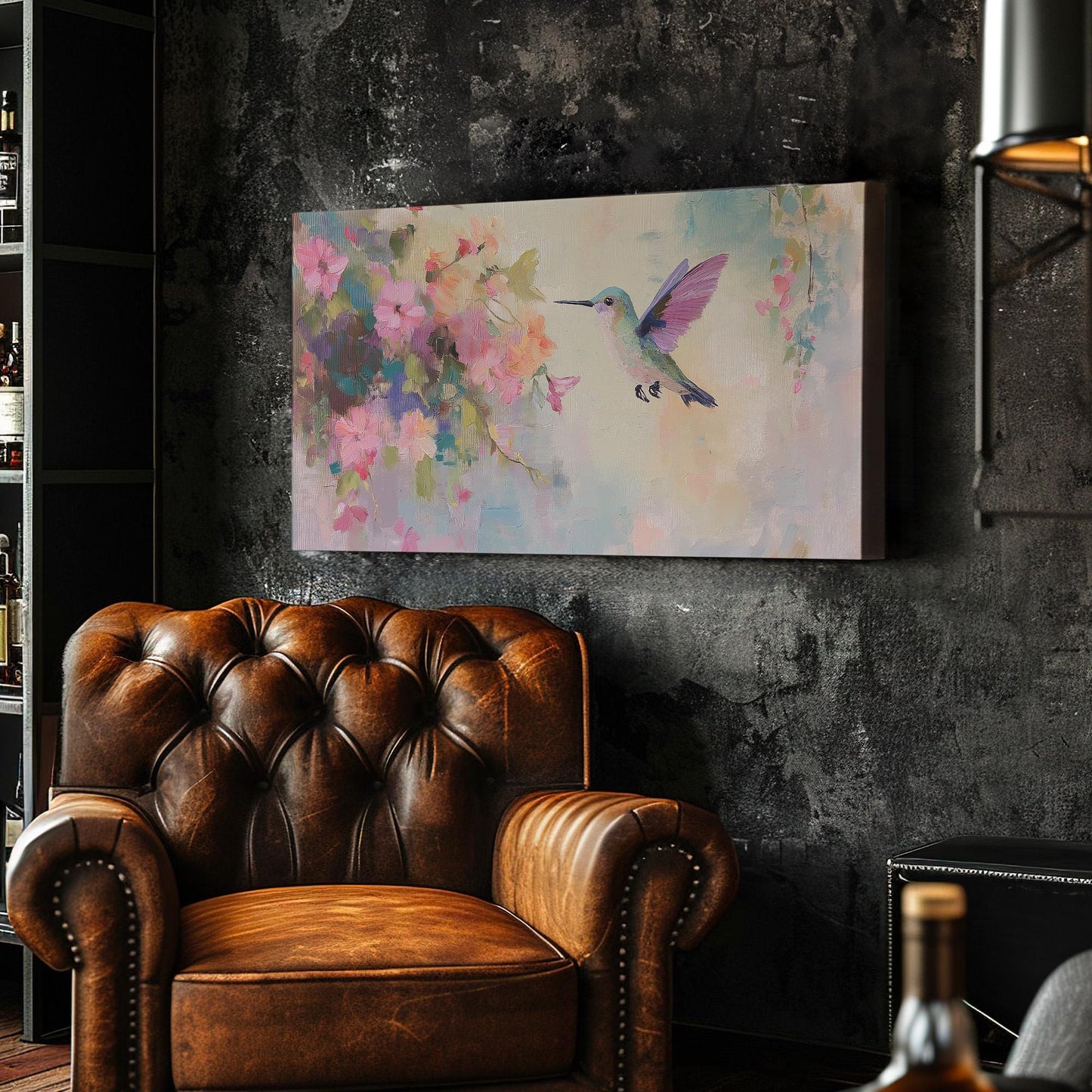 Abstract Hummingbird Canvas Wall Art For Bedroom, Landscape Rustic Canvas Print, Colibri Large Canvas Art