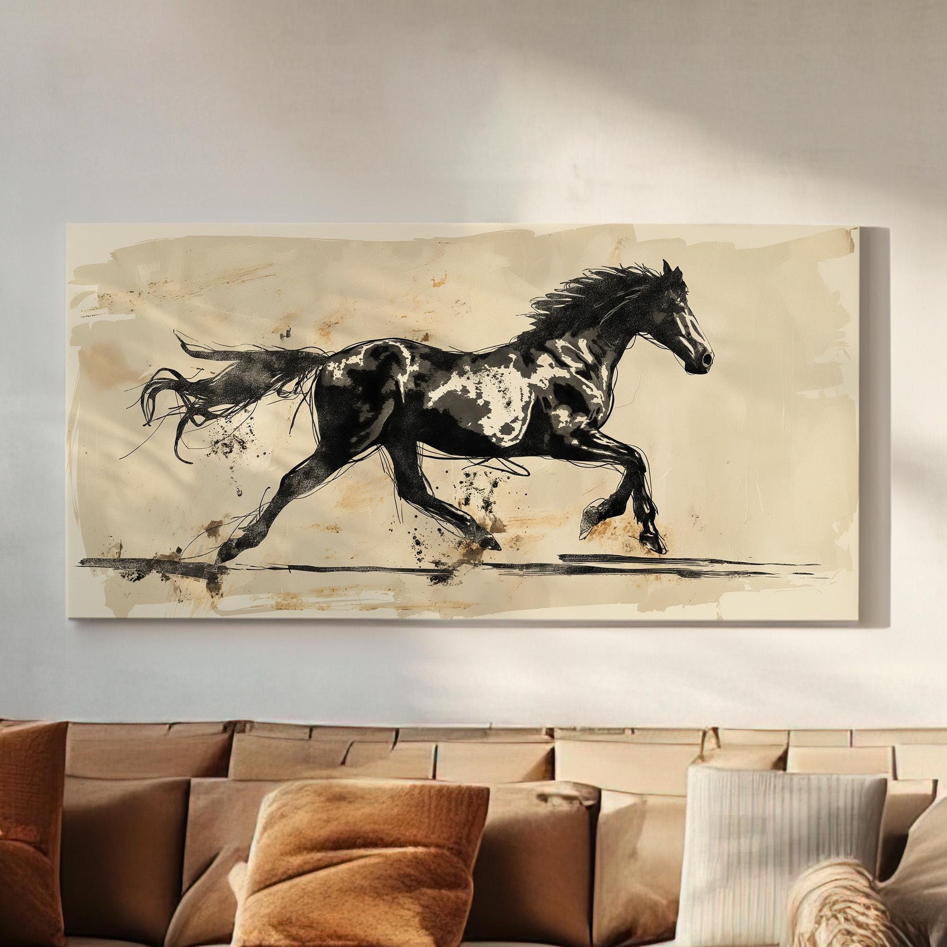 Abstract Running Horse Canvas Print: Minimalist Farmhouse Wall Art