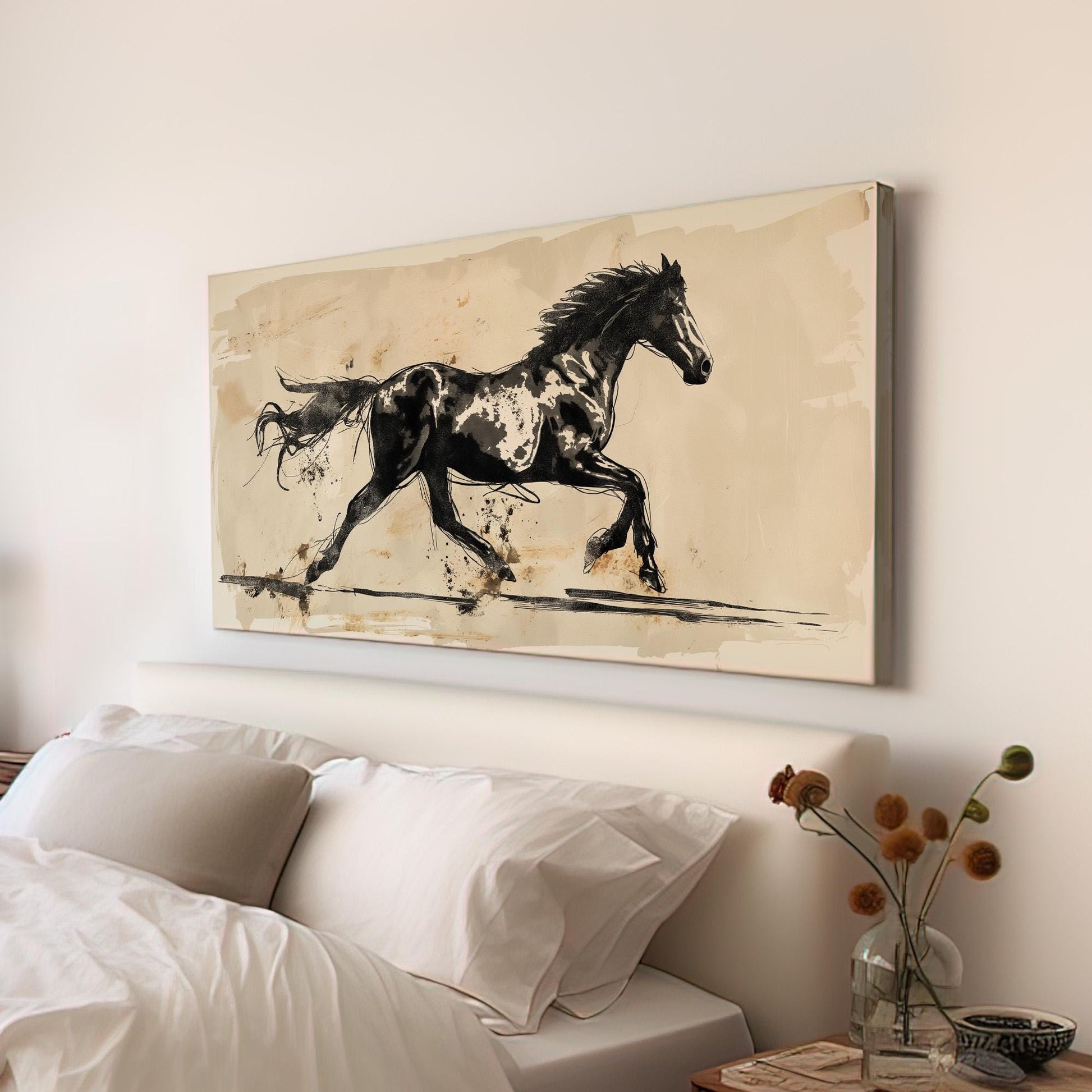 Abstract Running Horse Canvas Print: Minimalist Farmhouse Wall Art