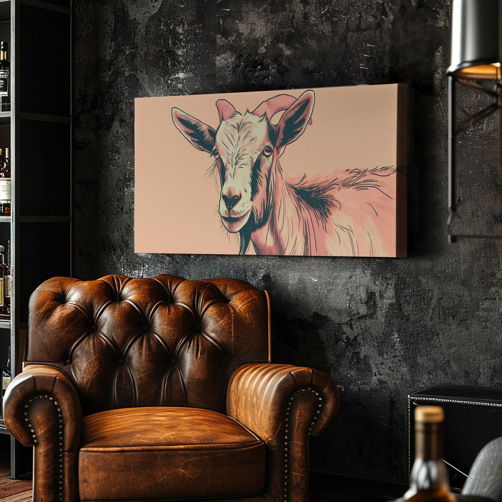 Abstract Goat Canvas Wall Art For Bedroom, Landscape Minimal Canvas Print, Farmhouse Large Canvas Art