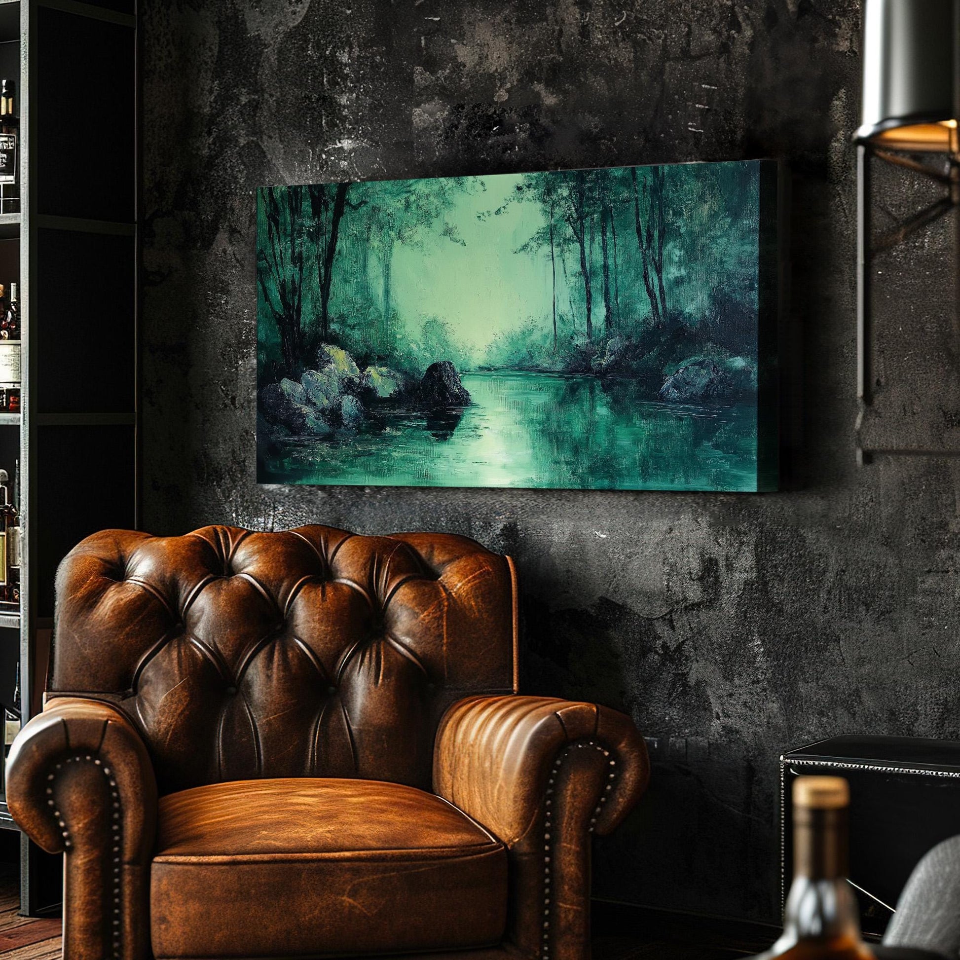 Emerald Forest Canvas Wall Art For Living Room, Landscape Pond Landscape Canvas Print, Rustic Country Large Canvas Art