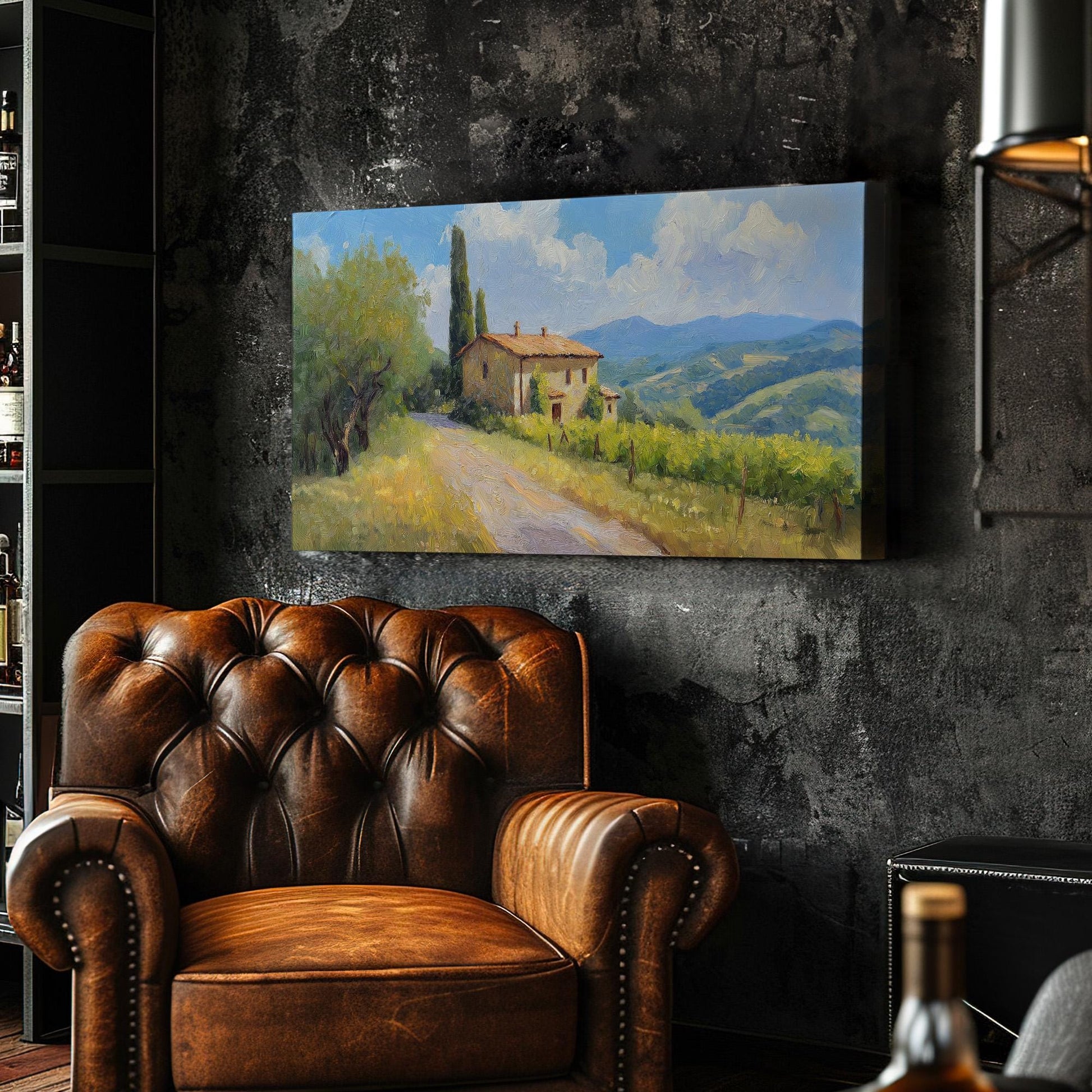Old House By The Road Canvas Wall Art For Living Room, Landscape Tuscan Village Canvas Print, Italian Countryside Large Canvas Art