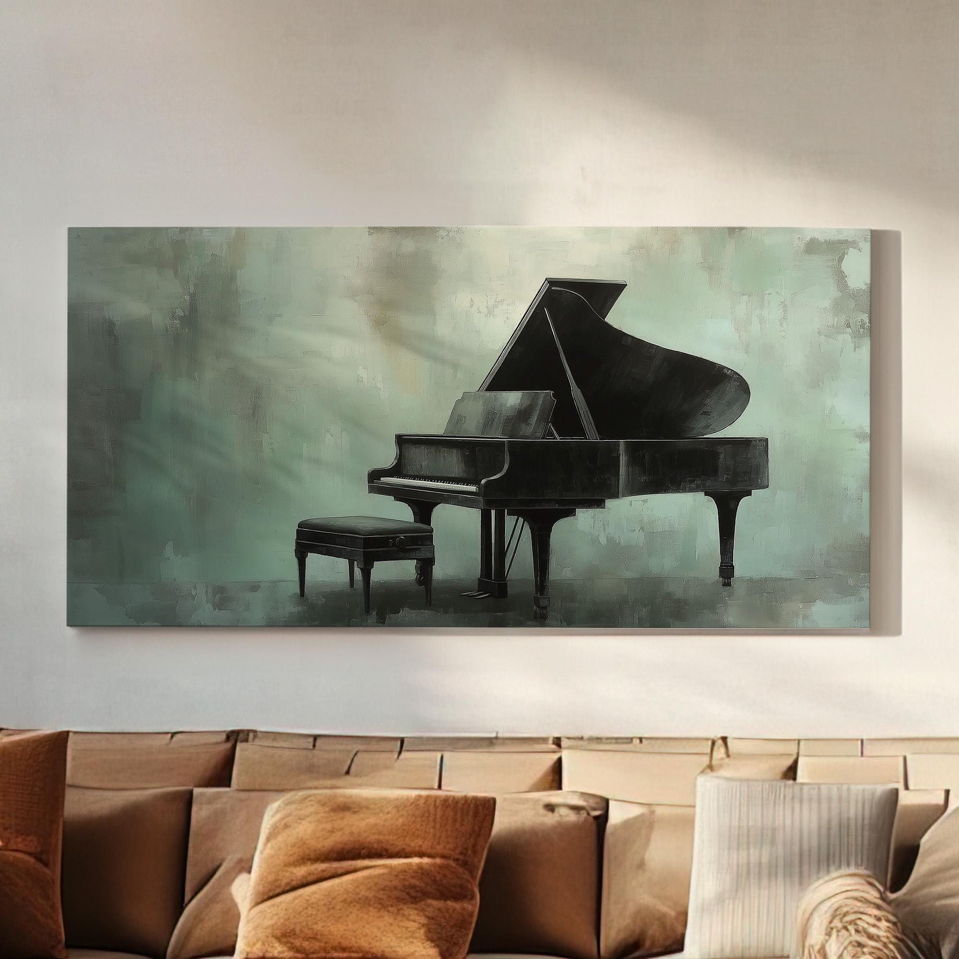Piano Abstract Canvas Wall Art For Living Room, Landscape Pianist Canvas Print, Classical Large Canvas Art