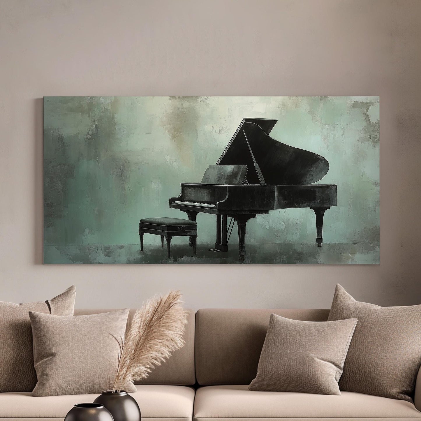 Piano Abstract Canvas Wall Art For Living Room, Landscape Pianist Canvas Print, Classical Large Canvas Art
