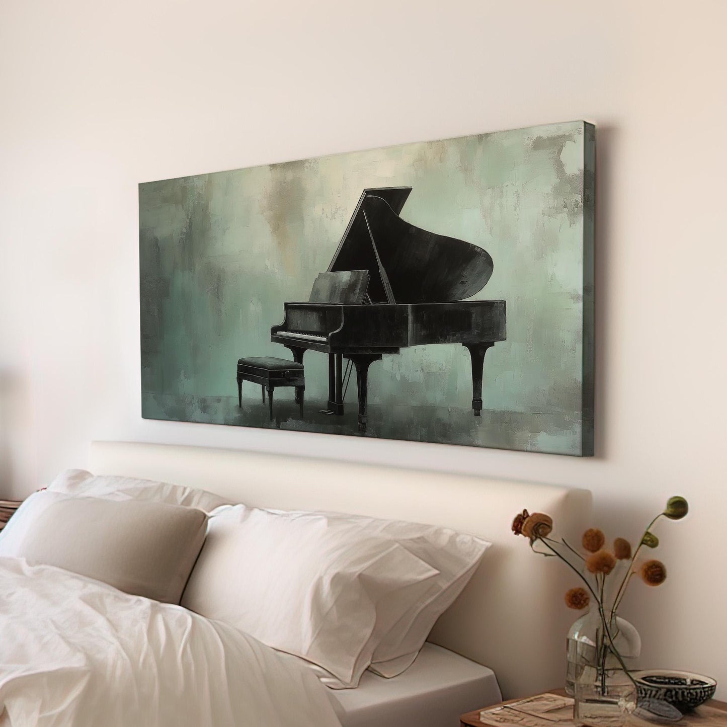 Piano Abstract Canvas Wall Art For Living Room, Landscape Pianist Canvas Print, Classical Large Canvas Art