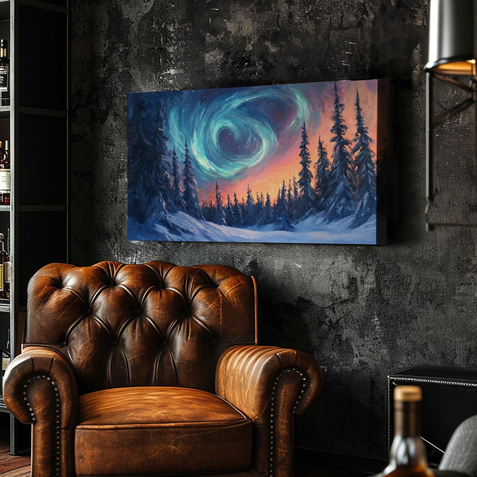 Swirling Colorful Sky Canvas Wall Art For Living Room, Landscape Starry Sky Canvas Print, Aurora Borealis Large Canvas Art