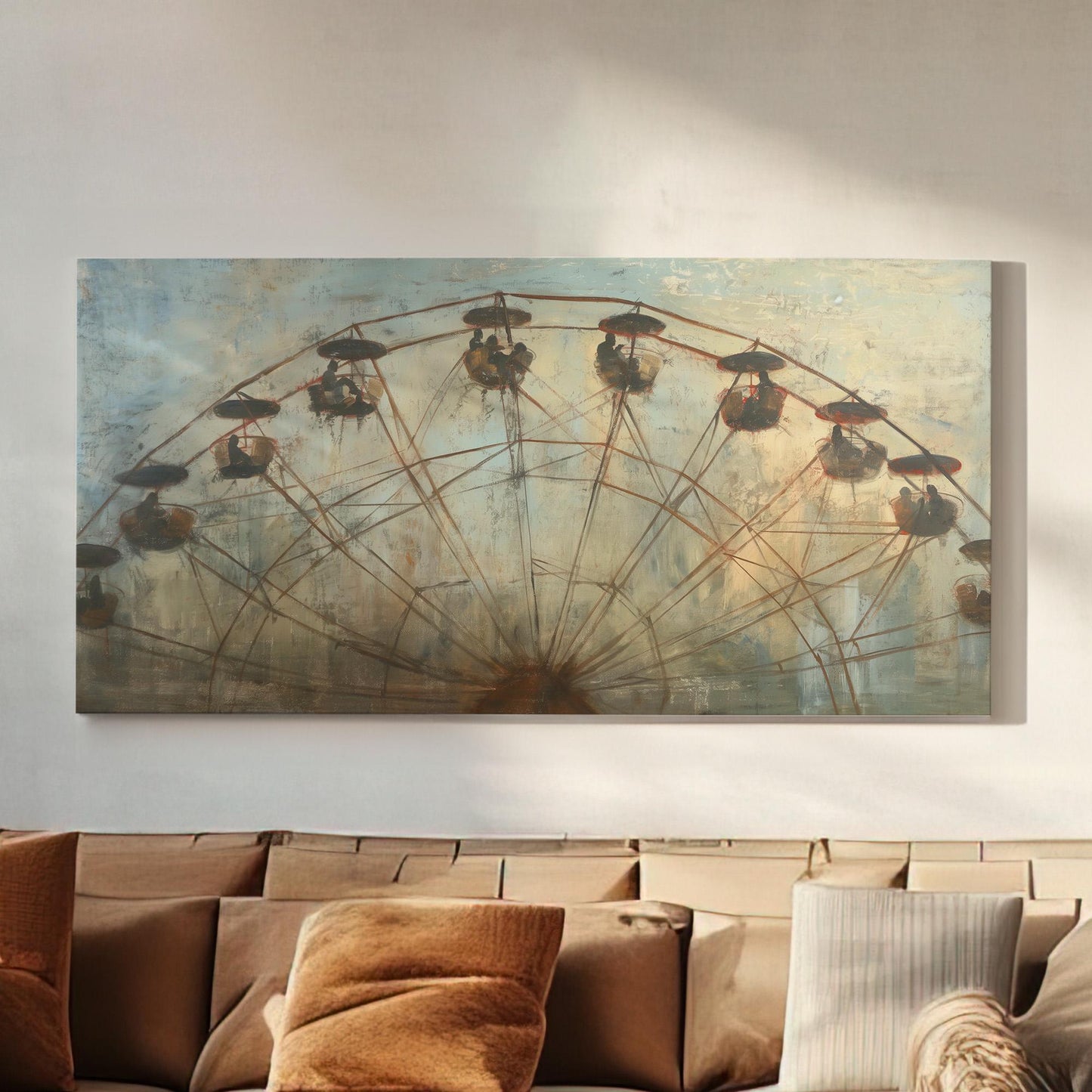 Vintage Ferris Wheel Canvas Wall Art For Living Room, Landscape Amusement Park Canvas Print, Rustic Americana Large Canvas Art