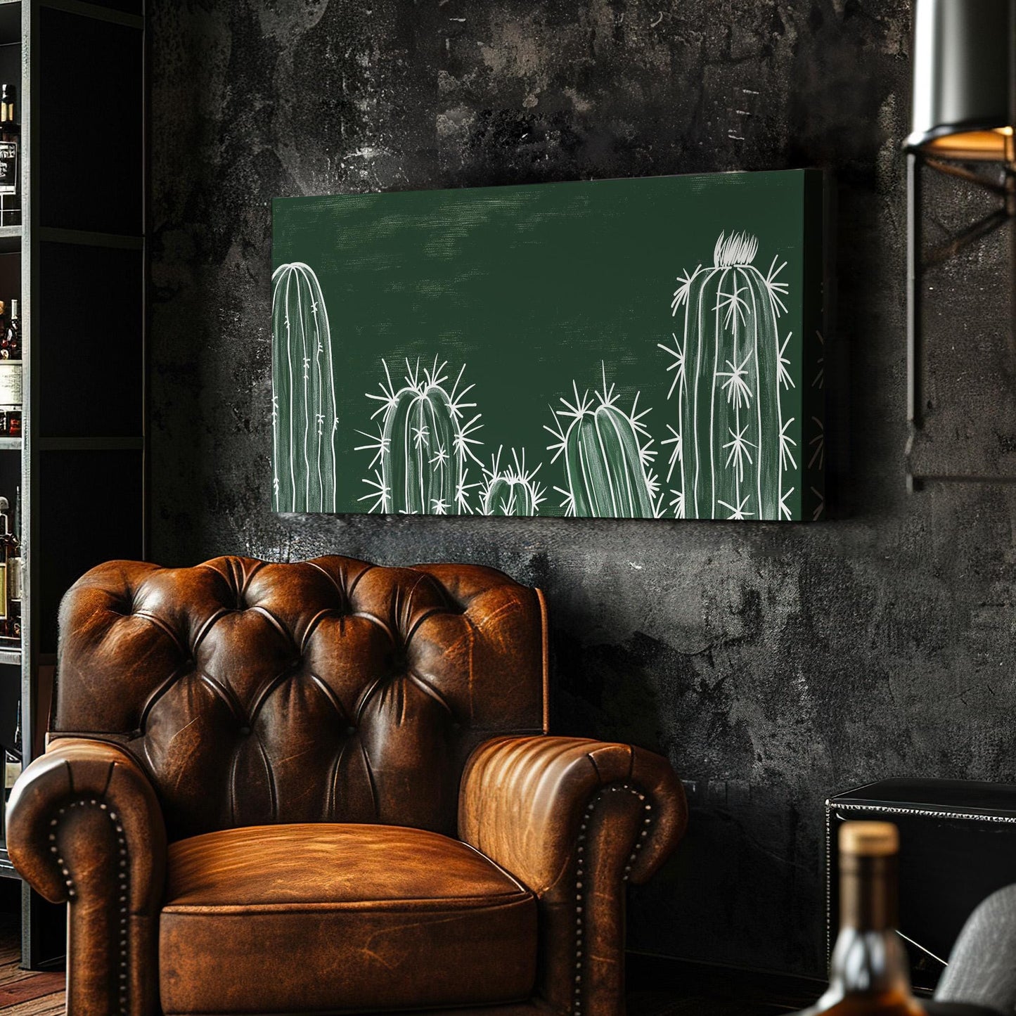 Vintage Green Cactus Canvas Wall Art For Living Room, Landscape Southwestern Canvas Print, Cacti Large Canvas Art