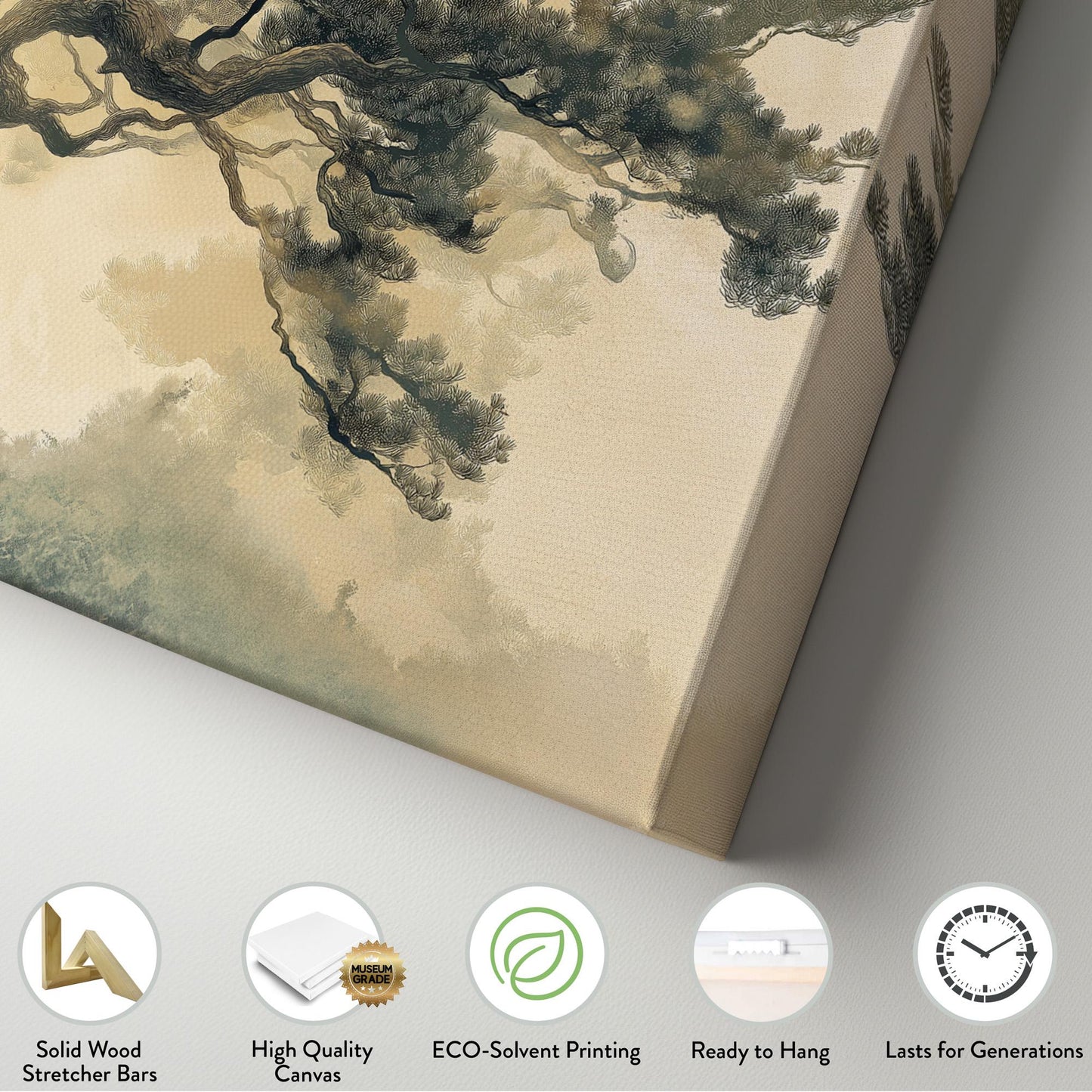 Earthy Bonsai Canvas Wall Art For Living Room, Landscape Botanical Canvas Print, Muted Colors Sephia Large Canvas Art