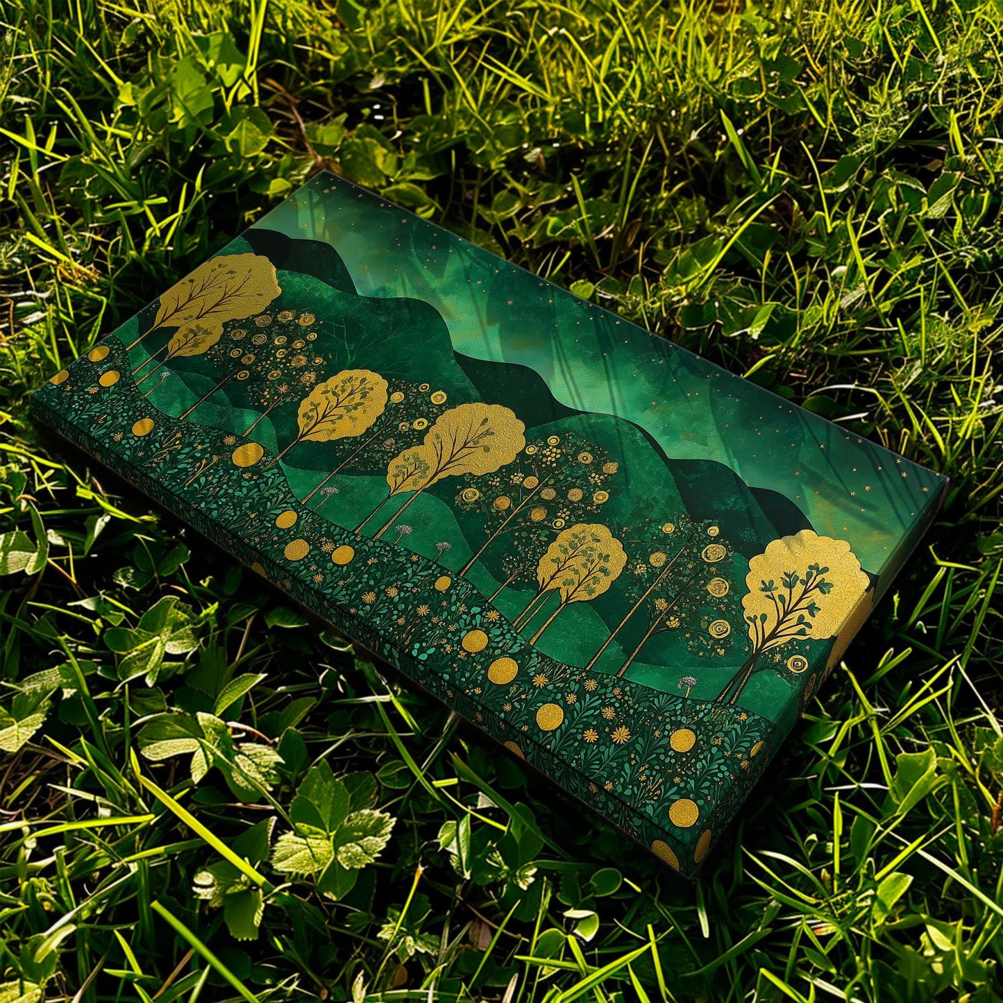 Emerald Green And Gold Landscape Wall Art For Living Room, Landscape Beautiful Landscape Canvas Print, Rustic Country Large Canvas Art