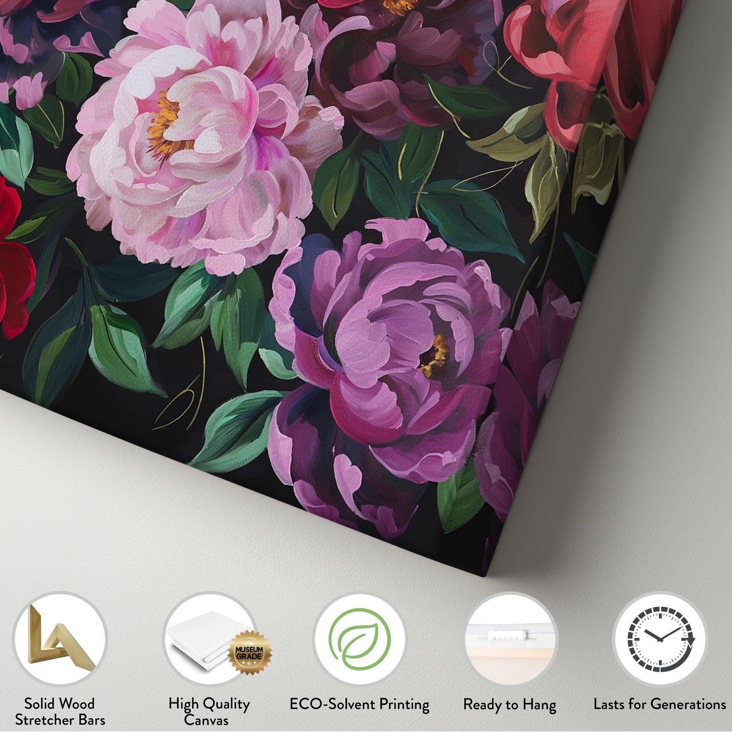 Enchanted Peony Canvas Wall Art For Living Room, Landscape Floral Canvas Print, Impressionist Large Canvas Art